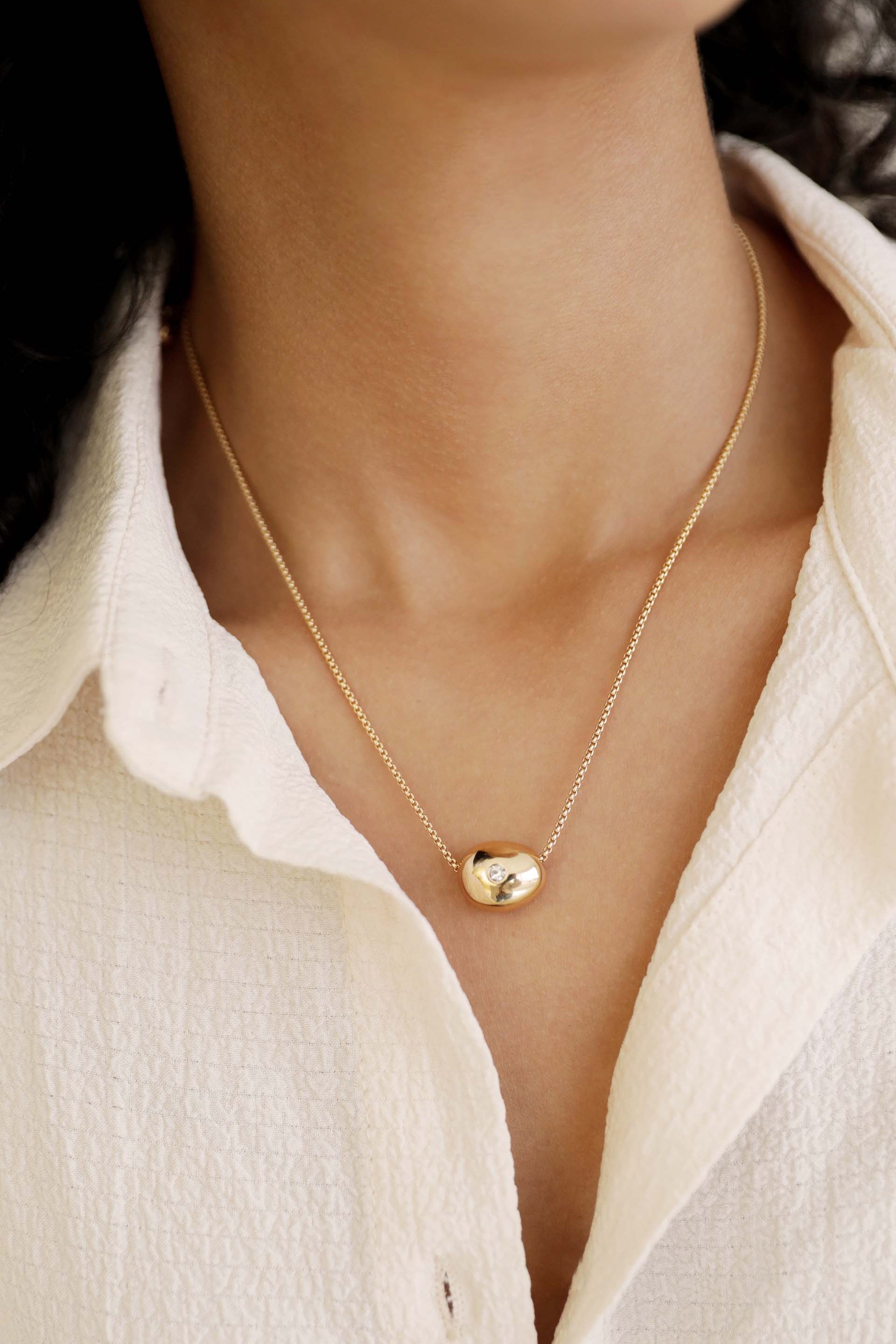 Crystal Dot Pebble Pendant Necklace - Elegant Dainty Jewelry for Women, Gift for Her | Perfect for Everyday Wear, Date Night & Special Occasions