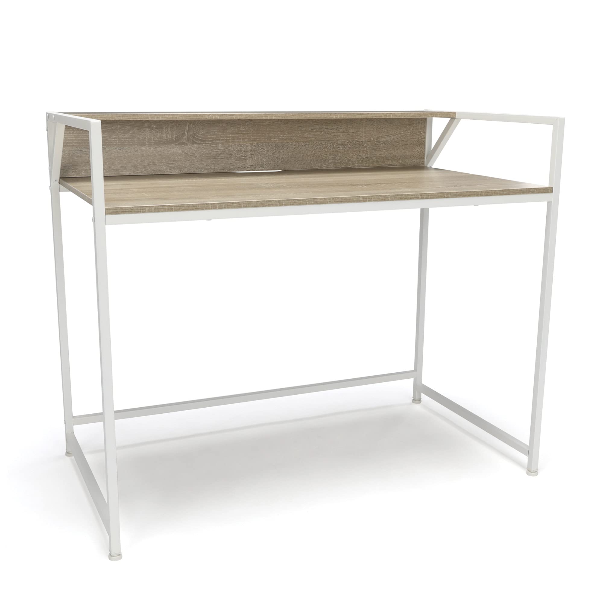 Ergonomic ESS-1003 Computer Desk with Storage Shelf - Natural/White Finish | Home Office & Gaming Workstation | Perfect for Small Spaces & Remote Work