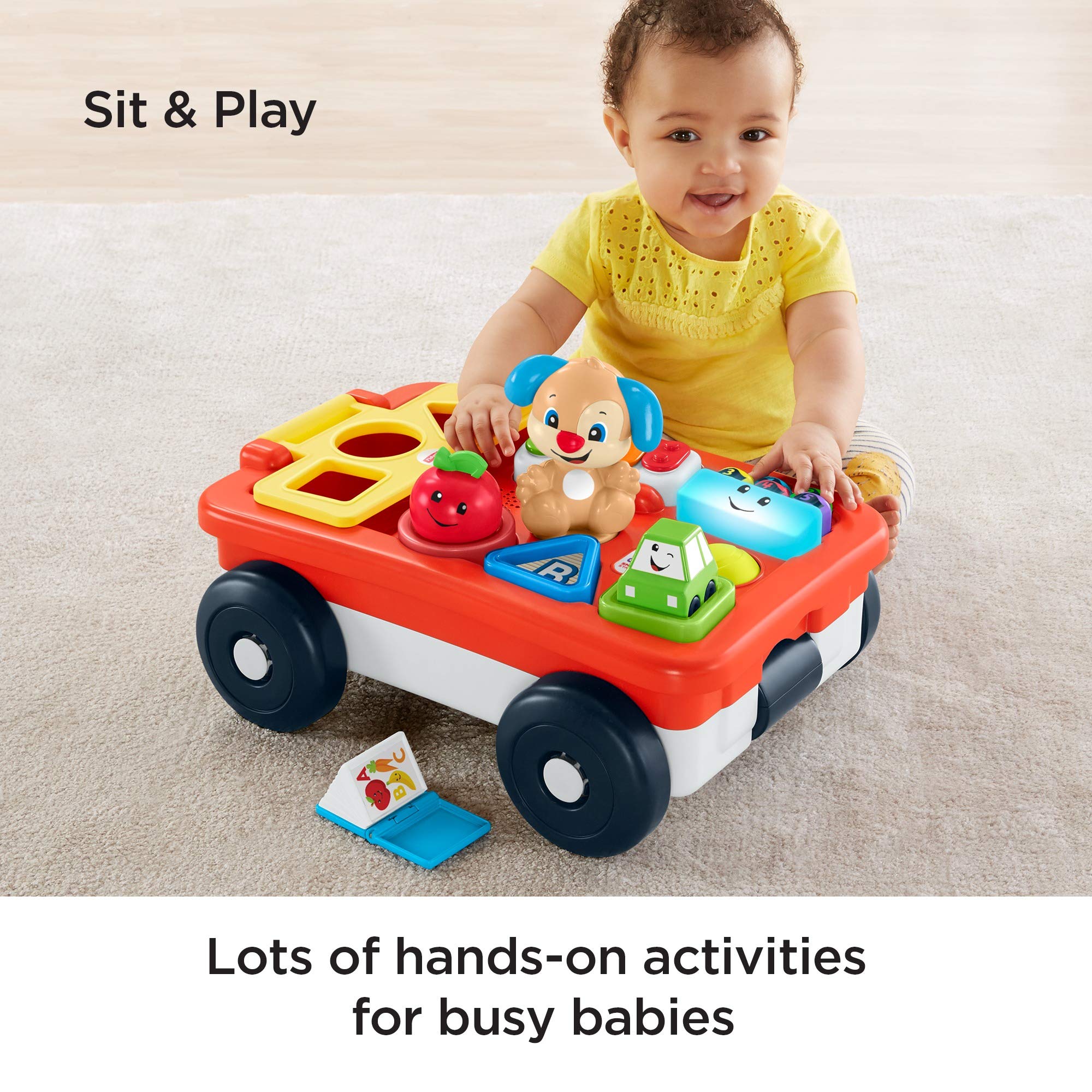 Fisher-Price Laugh & Learn Pull & Play Learning Wagon - Interactive Baby Toy with Shape Blocks & Bilingual Learning Content for Toddlers 1-3 Years - Perfect for Early Development & Indoor Playtime