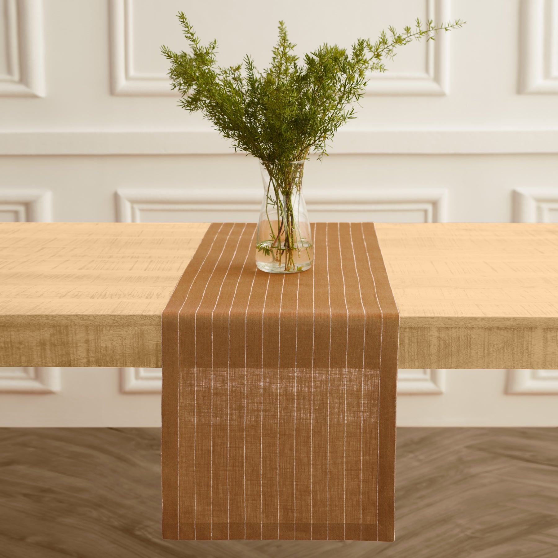Elegant Pinstripe Table Runner - Premium Linen Dining Table Decor for Weddings, Parties & Holiday Gatherings - Perfect for Formal & Casual Dining Settings