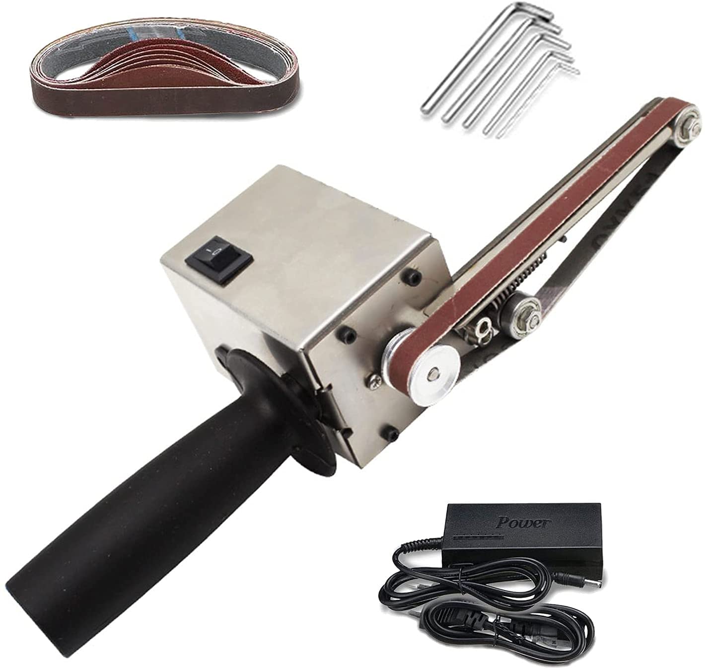 7-Speed Electric Mini Belt Sander & Angle Grinder with 10 Sanding Belts - Perfect for Metal Polishing, Woodworking, Knife Sharpening & DIY Projects (Model 795)