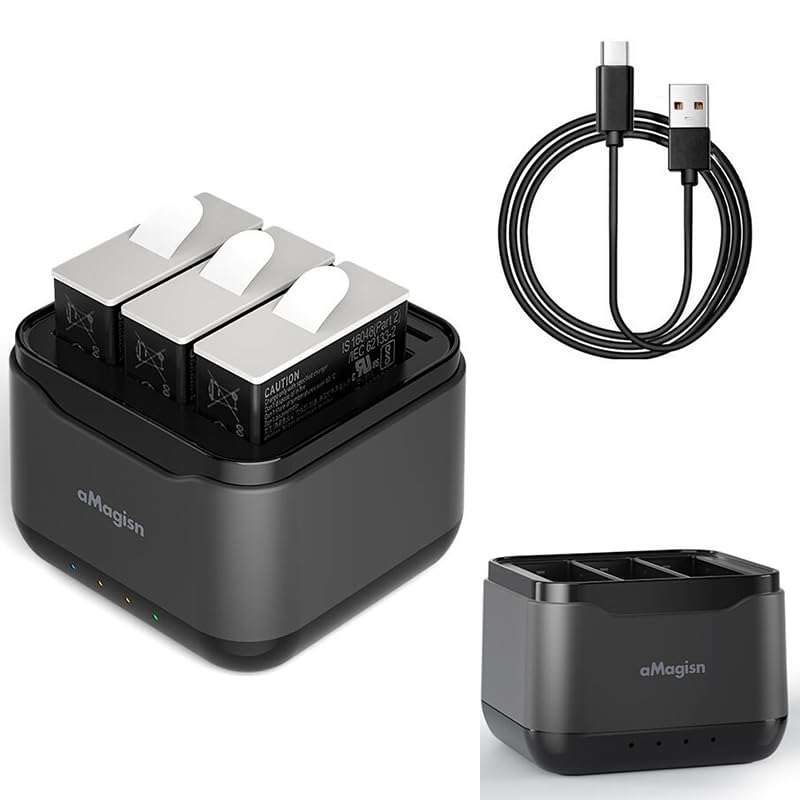 Fast USB-C Quick Charger for GoPro Hero 12/11/10/9 - 3-Battery Simultaneous Charging with Cable | Perfect for Travel, Vlogging & Outdoor Adventures