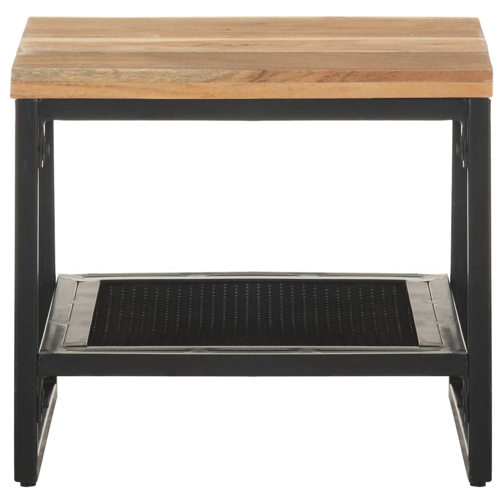 Solid Acacia Wood Side Table with Open Shelves - 15.7