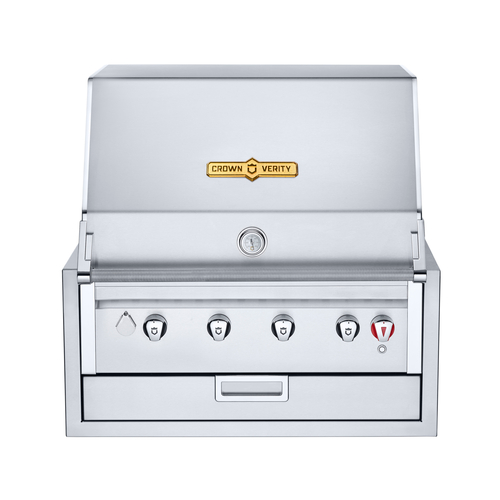Crown Verity IBI30LP Infinite Series 30-Inch Built-In Propane Gas Grill with Roll Dome Lid, Bun Warmer Rack & Protective Cover - Perfect for Outdoor Kitchen, Backyard BBQ, and Patio Entertaining