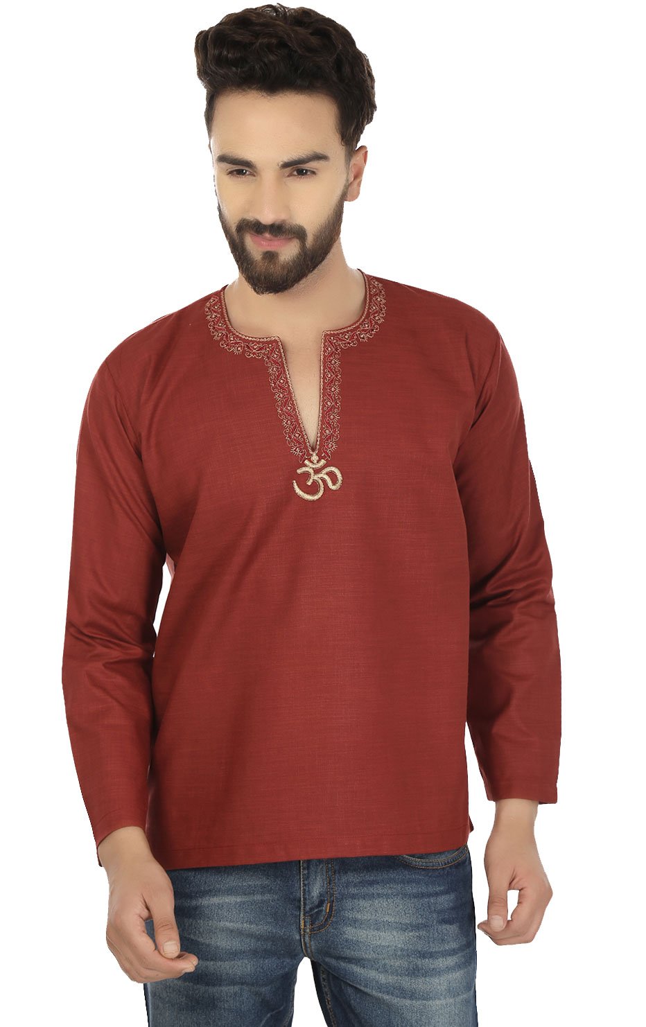 Men's Cotton Short Kurta Embroidered Indian Shirt | Traditional Ethnic Wear for Festivals & Weddings | Breathable & Stylish Casual Outfit