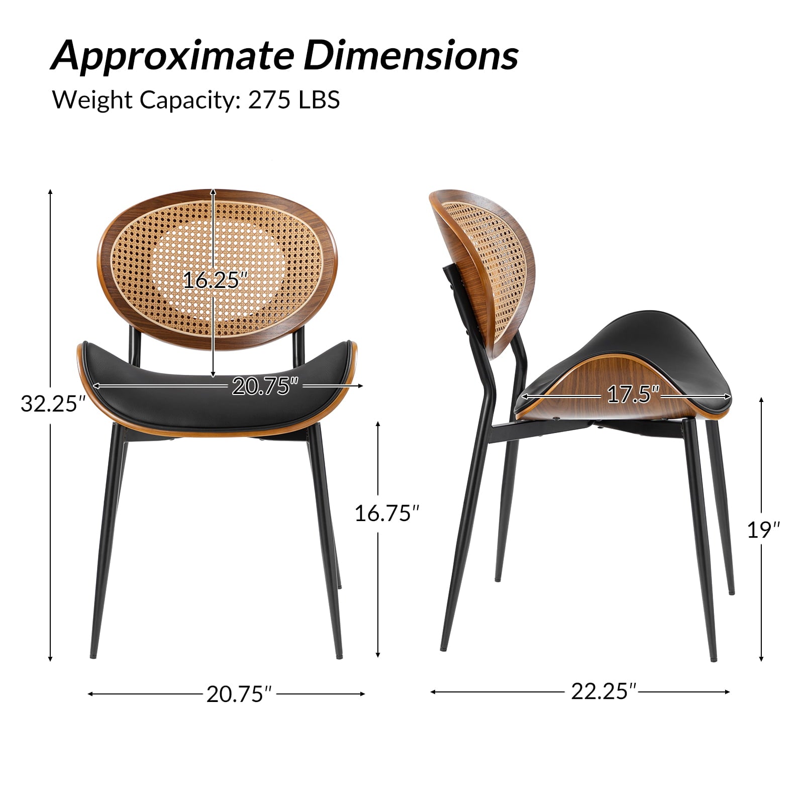 Flora Curved Wood Backrest Faux Leather Upholstered Dining Chair Cushion - Ergonomic Support for Kitchen, Restaurant & Office - Comfortable Seat Pad with Wooden Frame (Multiple Styles Available)