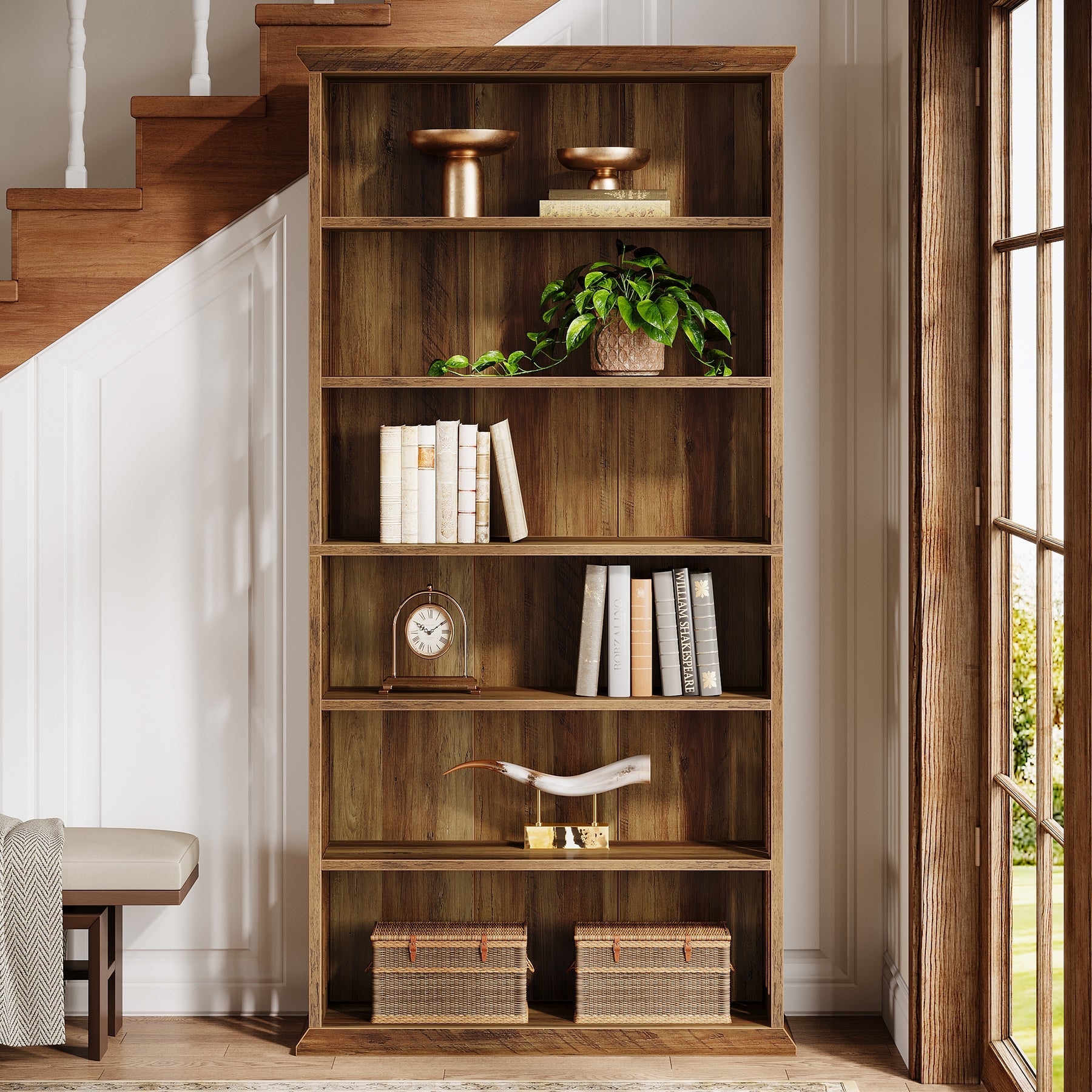 6-Tier Bookshelf - 75 Book Storage Bookcase with Display Shelves, Modern Etagere for Living Room, Bedroom, Office & Study Organization