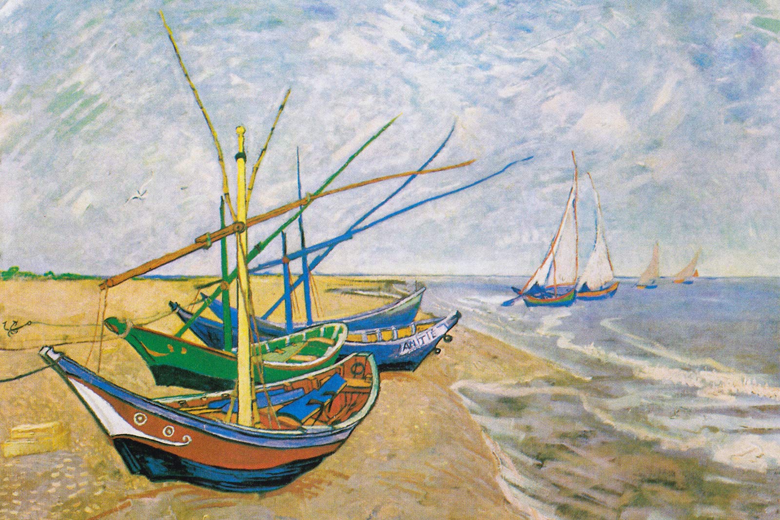 Vincent Van Gogh Fishing Boats on The Beach at Saintes Maries (1888) Textured Paper Art Print - 6 x 4 Inches - Dutch Post-Impressionist Painting Poster - Perfect for Home Decor, Office Wall Art & Gift Ideas