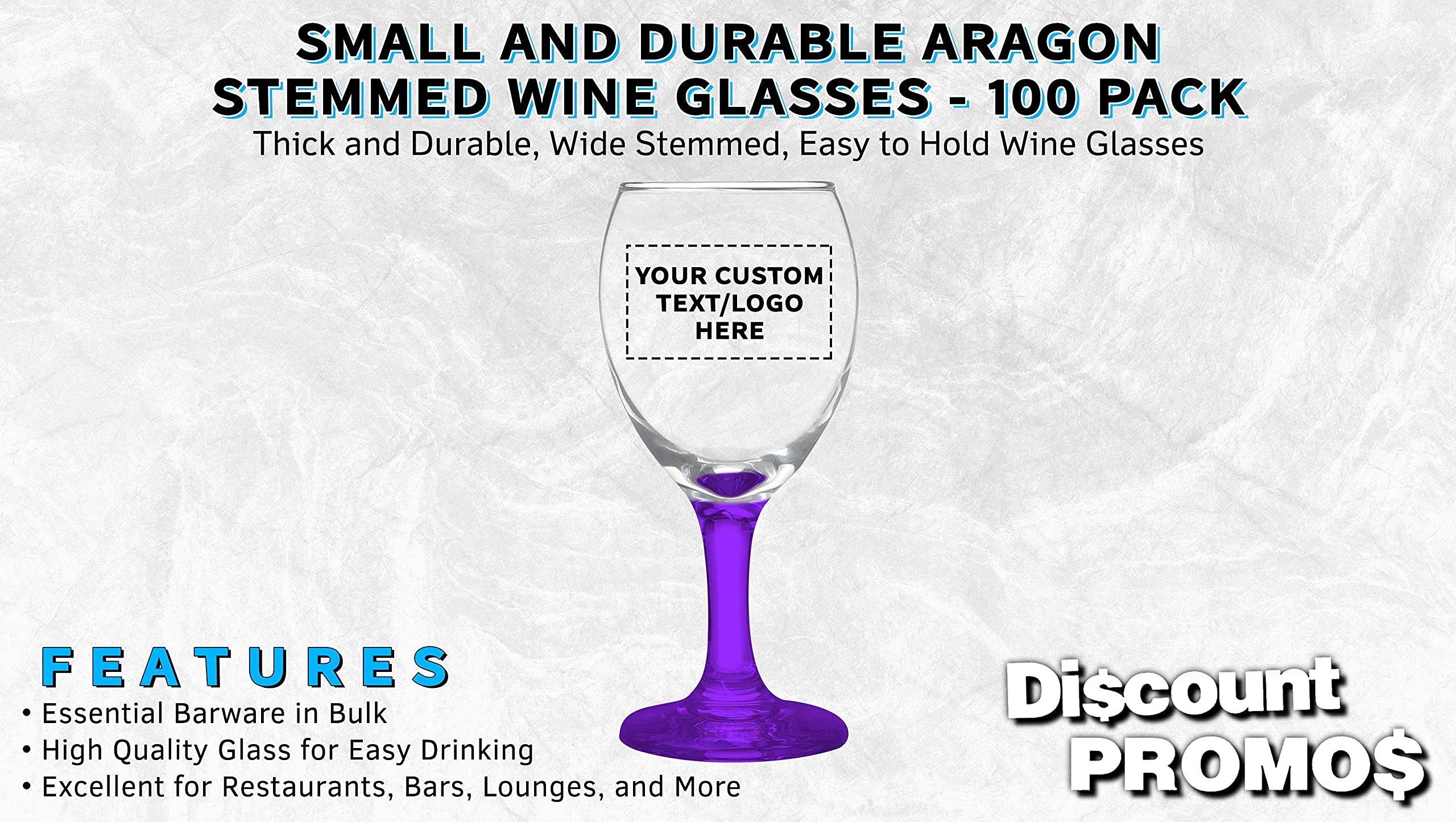 100-Piece Aragon Wine Glass Set, 8.5 oz - Custom Engraved with Text/Logo - Premium US-Made Purple Stemware for Weddings, Parties & Gifts