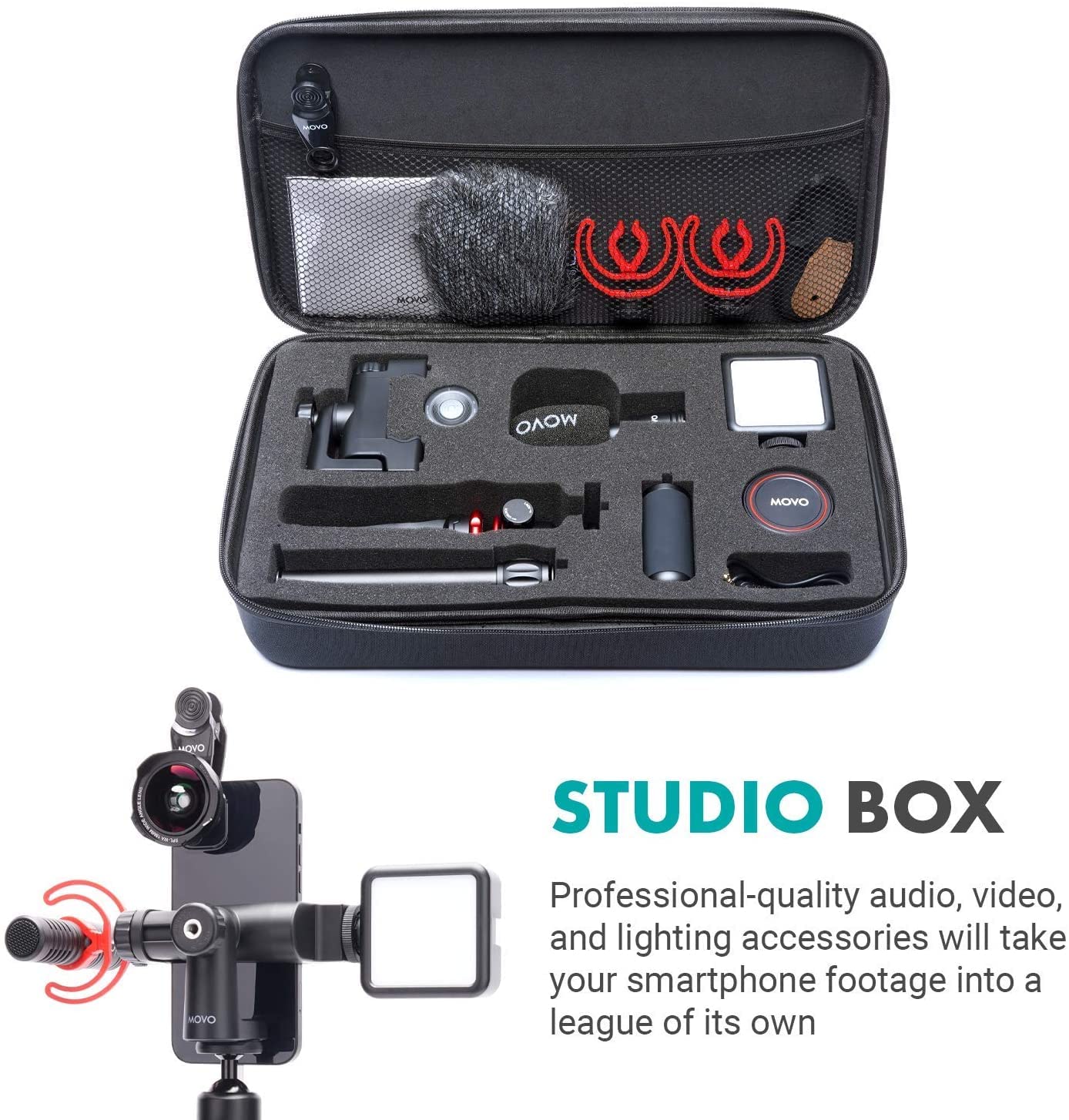 MOVO iVlog1 Smartphone Vlogging Kit - Supercardioid Mic, Mini & Full-Size Tripods, LED Light, Wide-Angle Lens for iPhone/Android - Perfect for YouTube, TikTok, Travel & Live Streaming