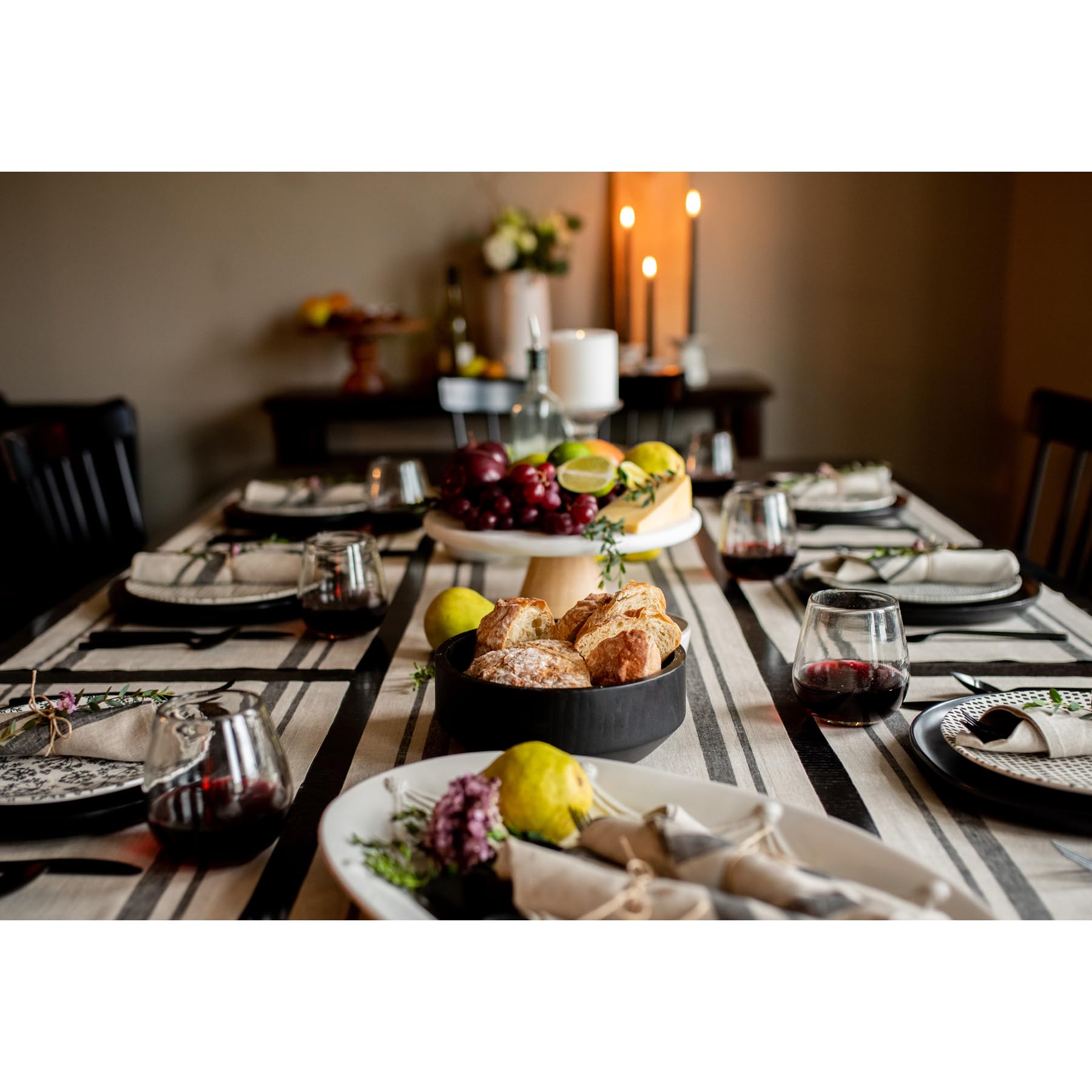 French Stripe Linen Table Runner 14x48 Inch - 100% Pure Linen for Coffee & Dining Tables