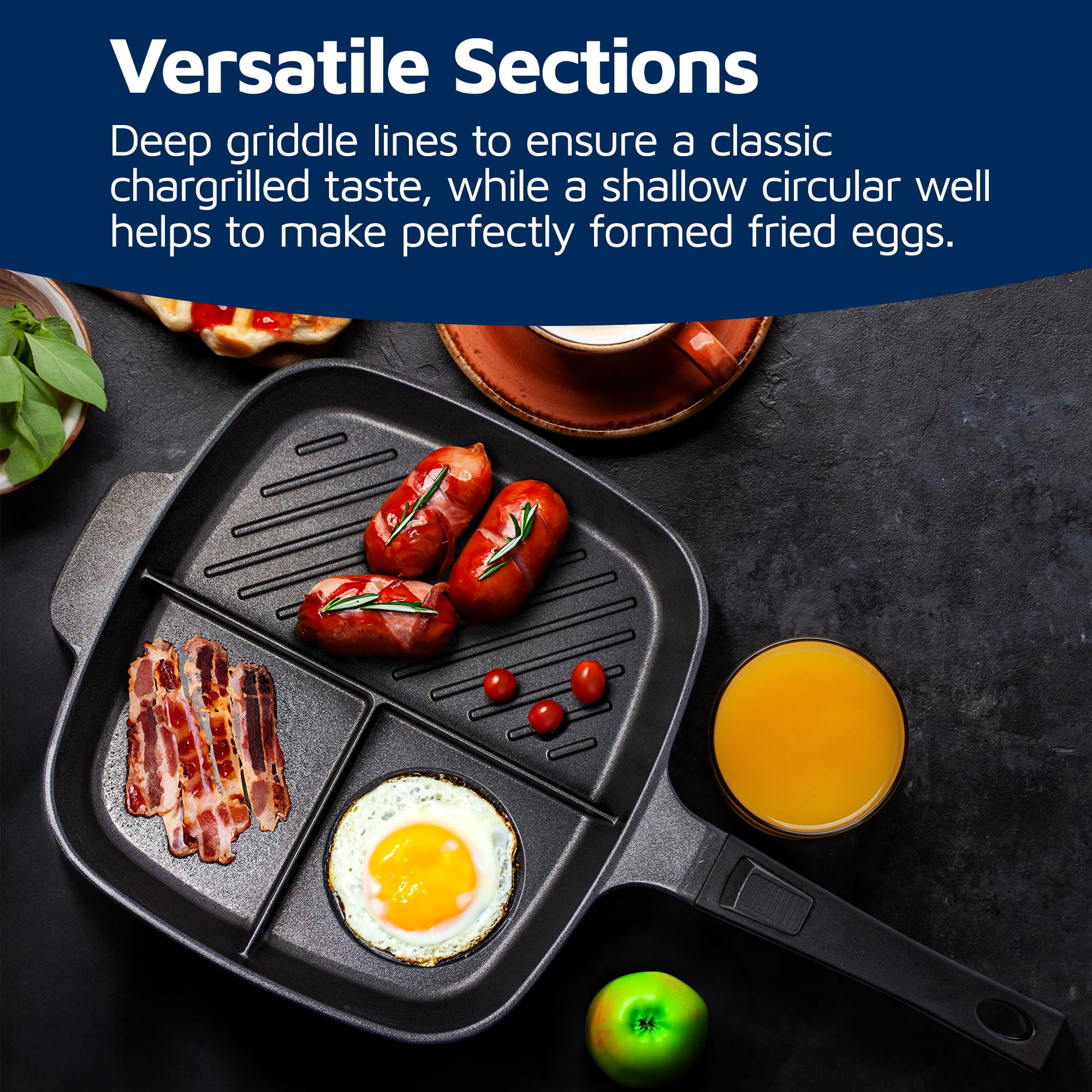 Jean-Patrique Divided Stove Top Grill Pan - Multi-Section Nonstick Frying Pan for Gas, Electric, Induction & Oven - Perfect for Cooking Breakfast, Stir Fry & Meal Prep