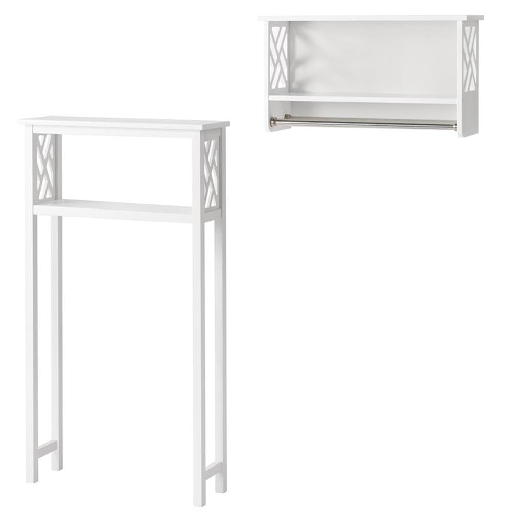 Alaterre Coventry Over Toilet Storage Shelf with 2 Towel Rods - White Wood Bathroom Organizer for Toiletries & Towels - Space Saving Open Shelf Design - Perfect for Small Bathrooms & Apartment Living