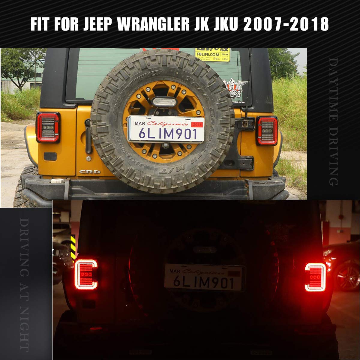 AUDEXEN LED Tail Lights for Jeep Wrangler JK JKU 2007-2018 - C-Shaped Clear Lens Design, 20W Reverse Lights, Built-in EMC, DOT Compliant (2-Piece Set) - Perfect for Off-Roading, Night Driving & Jeep Customization