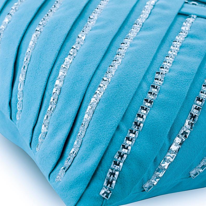 Turquoise Blue Suede Throw Pillow Cover - Soft & Luxurious Aqua Crystal Home Decor for Sofa, Bed, Couch - Perfect for Living Room, Bedroom & Nursery Decor