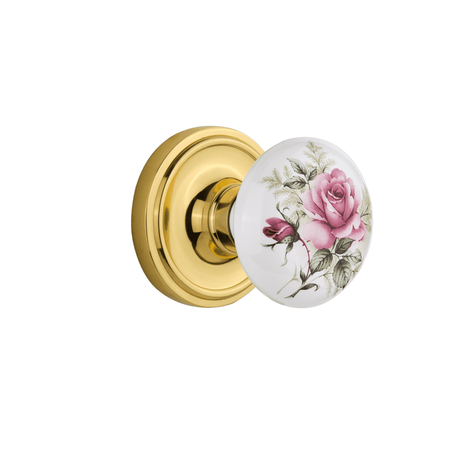 Vintage White Rose Porcelain Cabinet Knob - Classic Rosette Design in Unlacquered Brass for Kitchen Cabinets, Dressers & Furniture Hardware