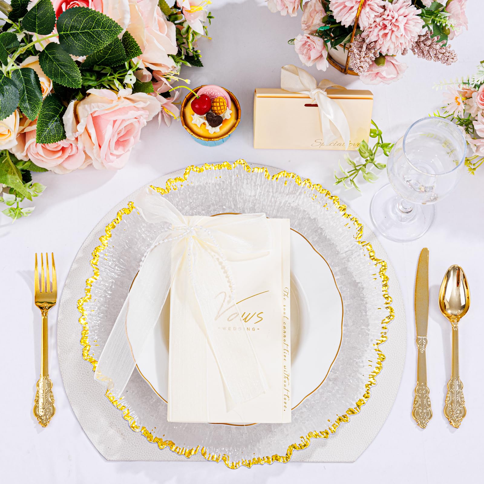 20-Pack Clear & Gold 13-Inch Disposable Plastic Charger Plates - Elegant Tableware for Wedding Receptions, Dinner Parties, and Family Gatherings - Perfect for Formal Events, Holiday Celebrations, and Special Occasions