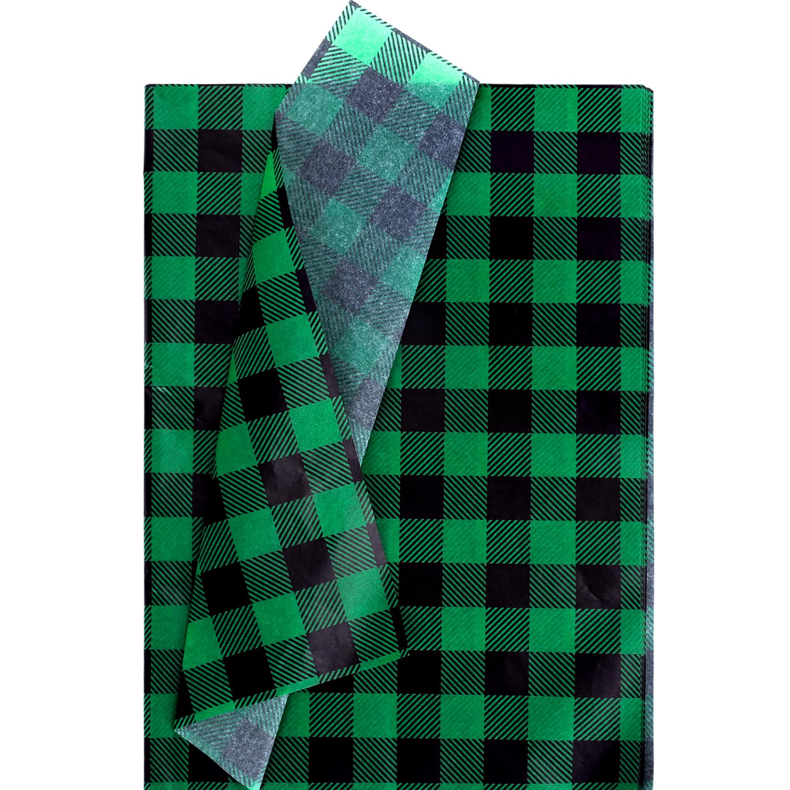 Whaline 60-Pack Green Black Buffalo Plaid Christmas Tissue Paper - 13.78