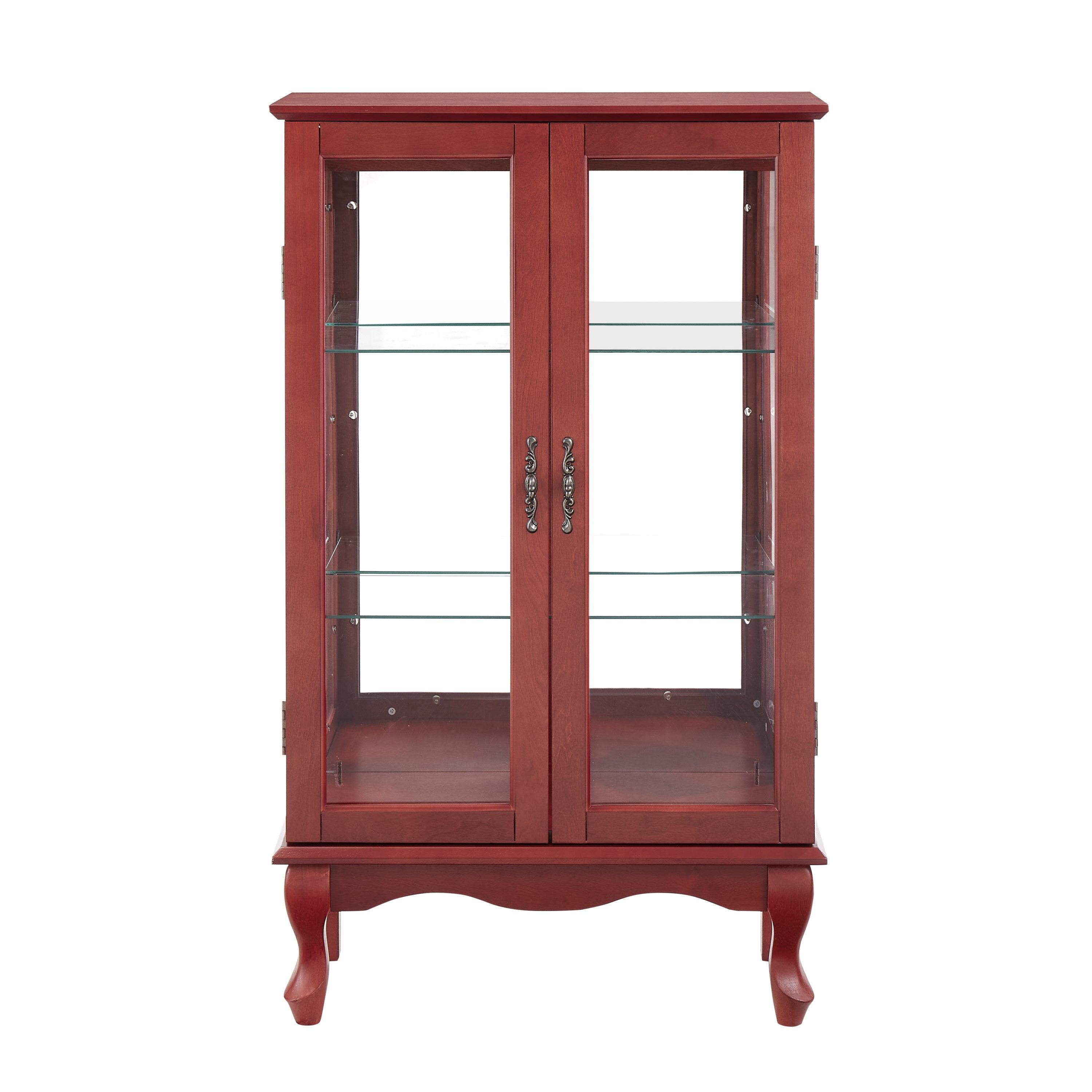 2 Door Curio Cabinet with Tempered Glass & Mirrored Back - LED Lighted Display Case for Living Room, Dining Room, Office - Showcase Collectibles, China, or Decor Items