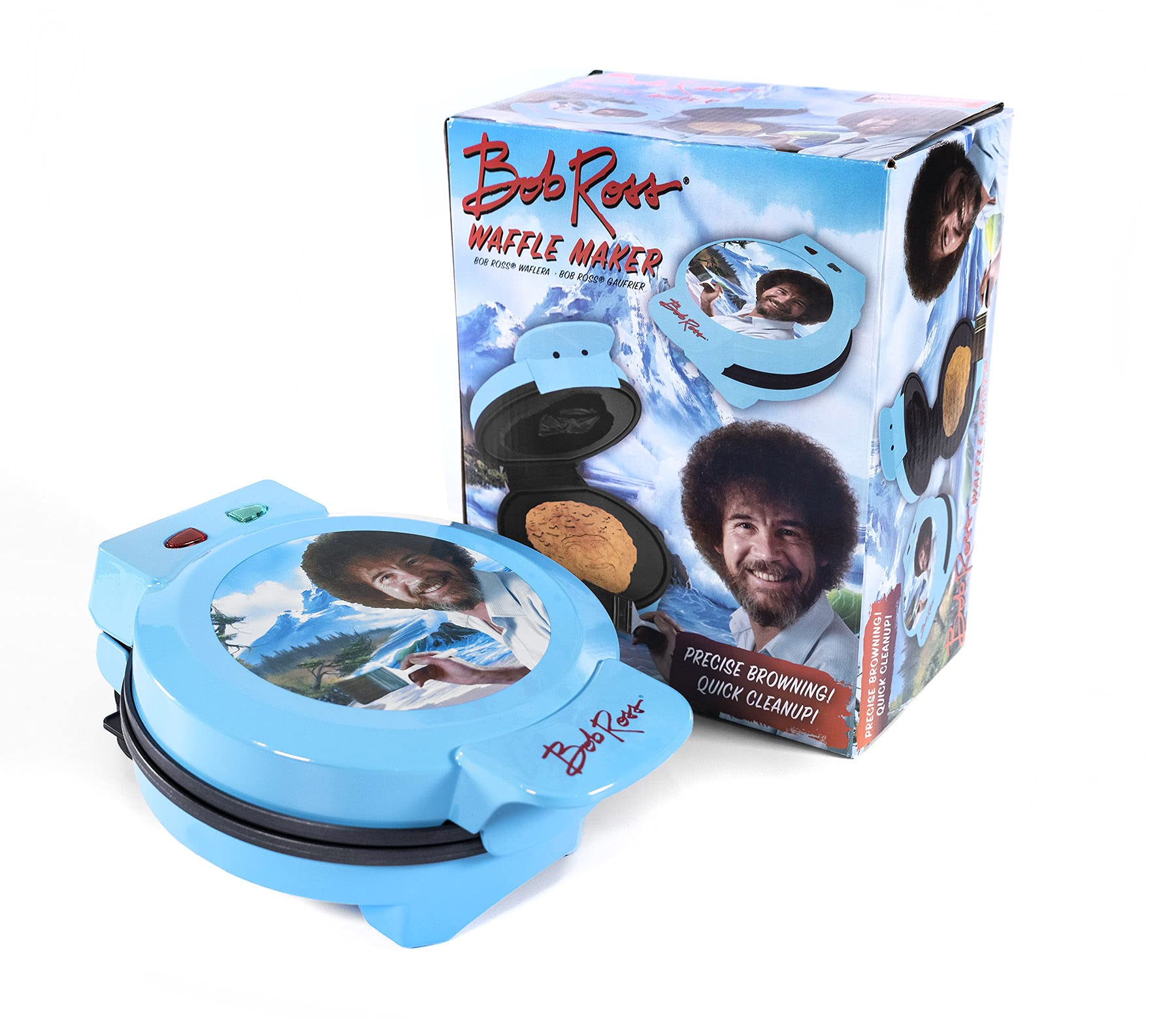 Uncanny Brands Bob Ross Waffle Maker - Create Waffles with Bob Ross Iconic Face - Non-Stick Waffle Iron for Breakfast, Party & Gift - Perfect for Home, Camping & Holiday Cooking