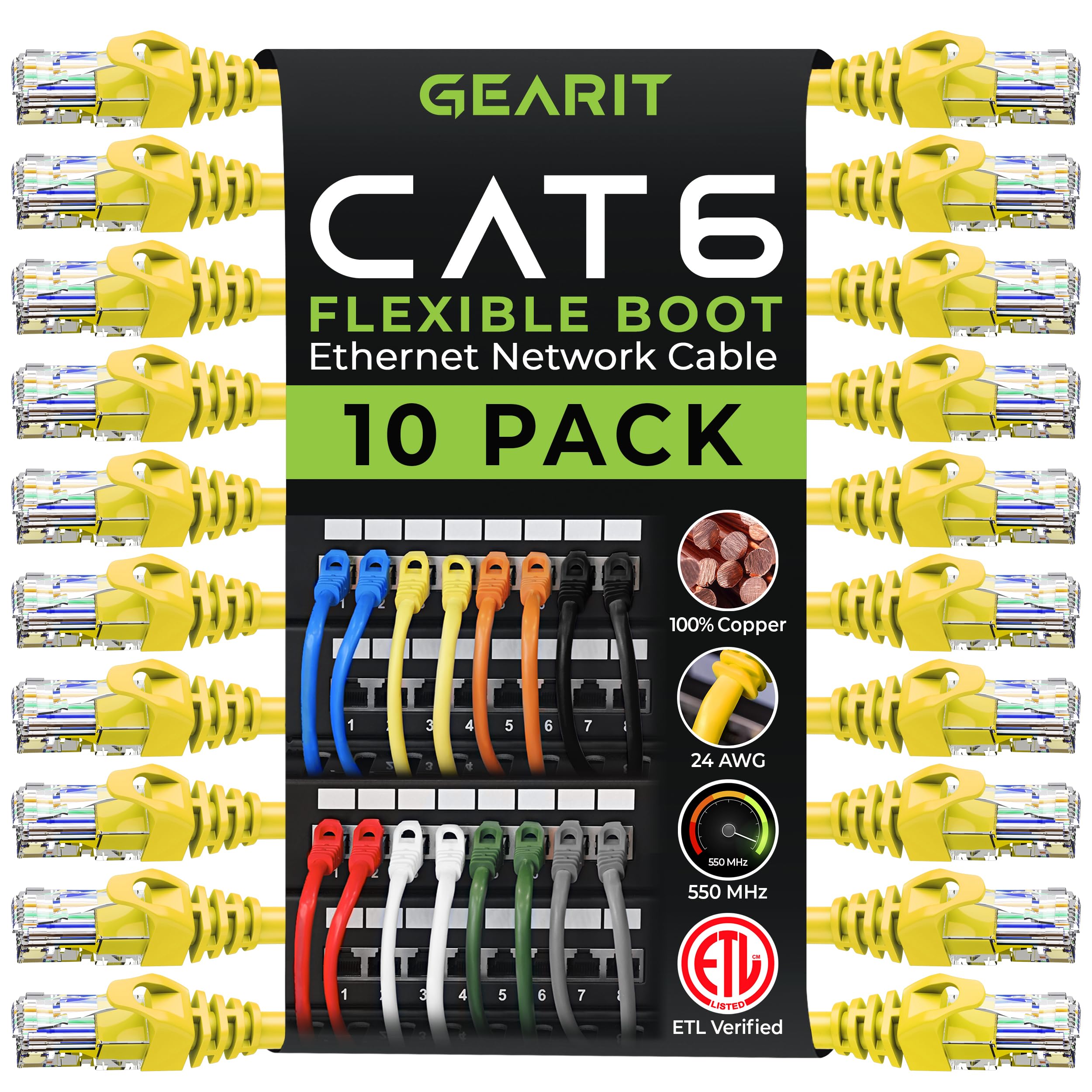 GearIT Cat6 Ethernet Cable 7ft - High Speed 550MHz, 10Gbps Network Cable, RJ45 Patch Cord for Gaming, Streaming & Office - Yellow (7 Feet) - Perfect for Home, Office & Data Centers