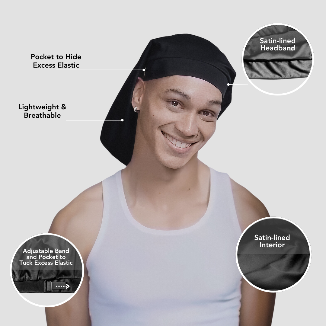 Satin Lined Men's Sleep Cap for Hair Protection - Soft & Breathable Night Cap for Curly, Natural & Afro Hair - Perfect for Bedtime & Travel Use