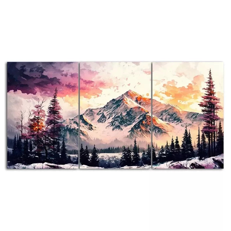 Abstract Snow Mountain Forest Painting - 3 Piece Canvas Wall Art Set (60x90cm) | High Quality Framed Print | Ready to Hang | Australian Made | Perfect for Living Room, Bedroom & Office Decor