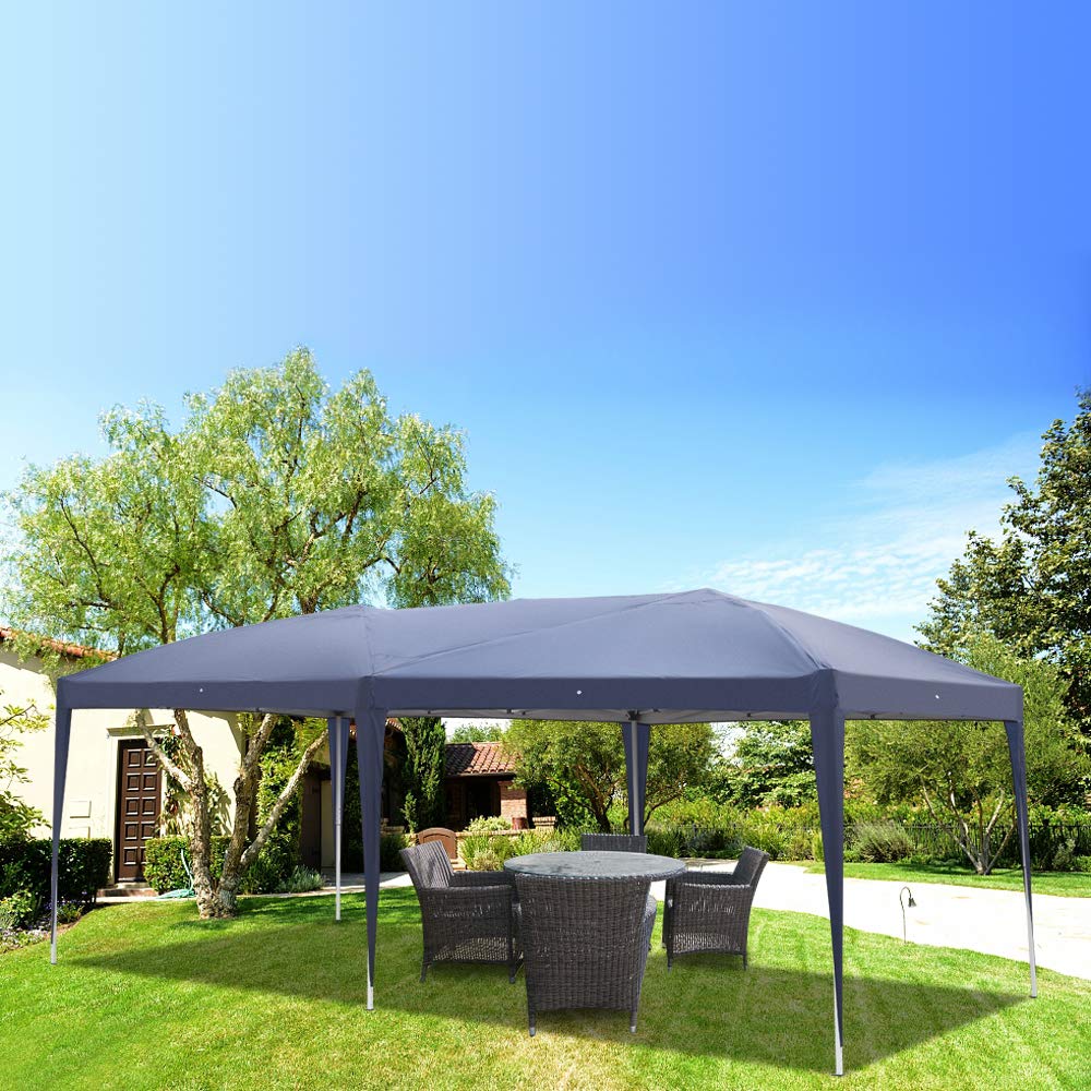 10'x20' Blue Waterproof Outdoor Gazebo Canopy Tent - Folding Wedding Party Camping Shelter, Commercial Market Stall BBQ Pavilion with Carry Bag (No Sides) - Perfect for Backyard Events, Beach Camping & Outdoor Markets