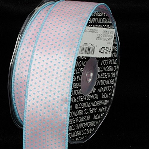 Blue Polka Dots with Pink Felicity Wired Craft Ribbon 1.5 Inch x 54 Yards - Perfect for Gift Wrapping, DIY Crafts, and Party Decorations