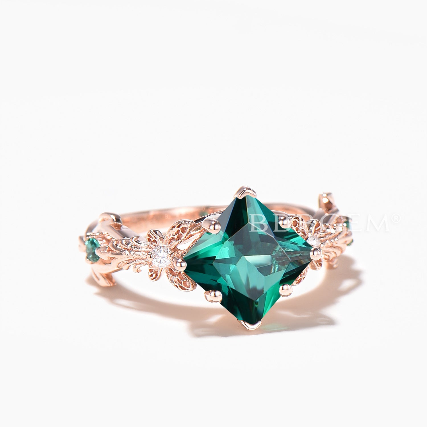 2CT Princess Cut Emerald Butterfly Wedding Ring - Diamond Nature Inspired Engagement Ring for Women - Perfect for Bridal, Anniversary & Romantic Gifts