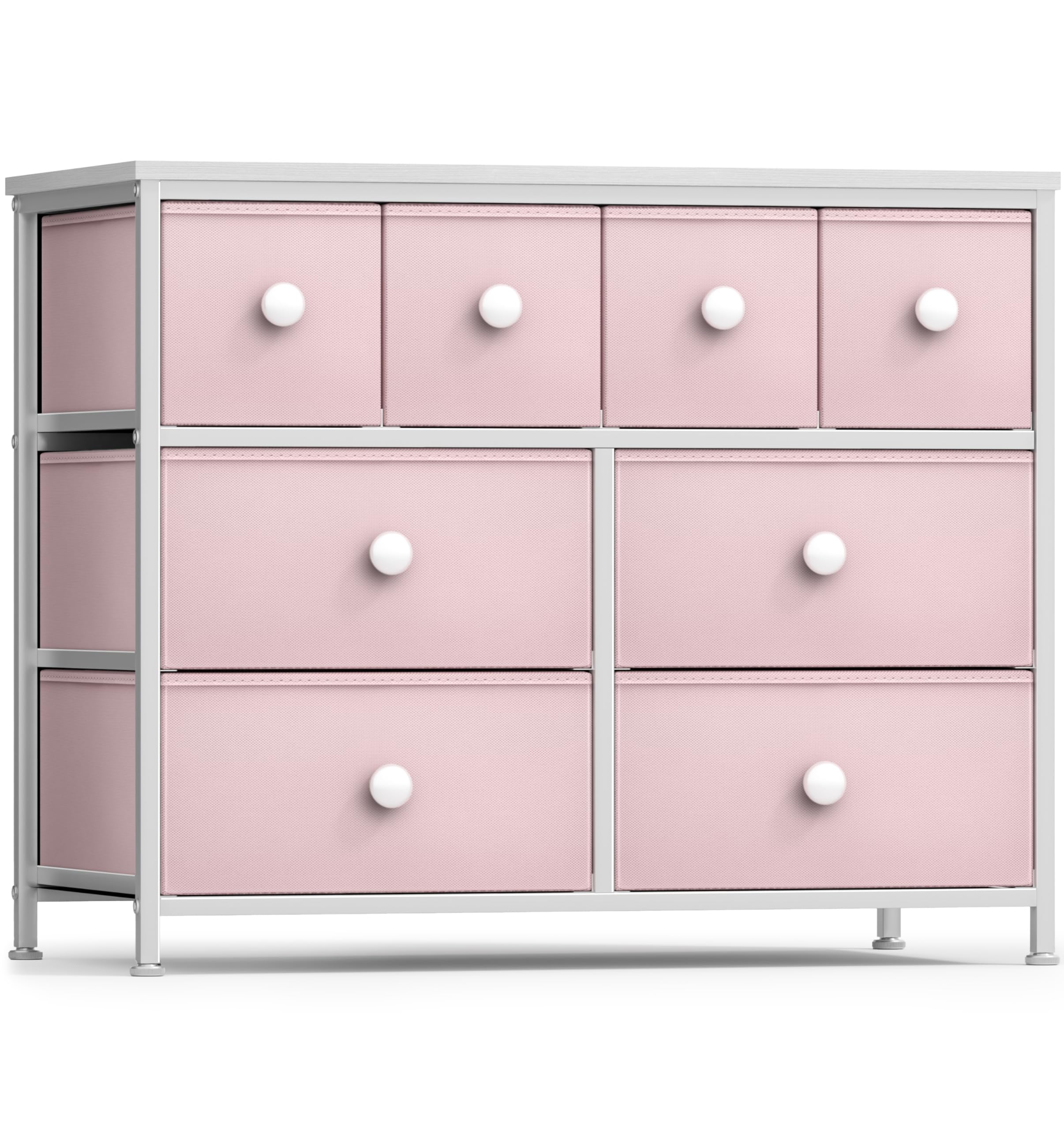 Sorbus 8-Drawer Fabric Dresser for Kids - Pastel Pink Storage Tower with Steel Frame & Knob Handles | Kids Bedroom, Nursery, Playroom & Closet Organizer for Clothes, Toys & Accessories