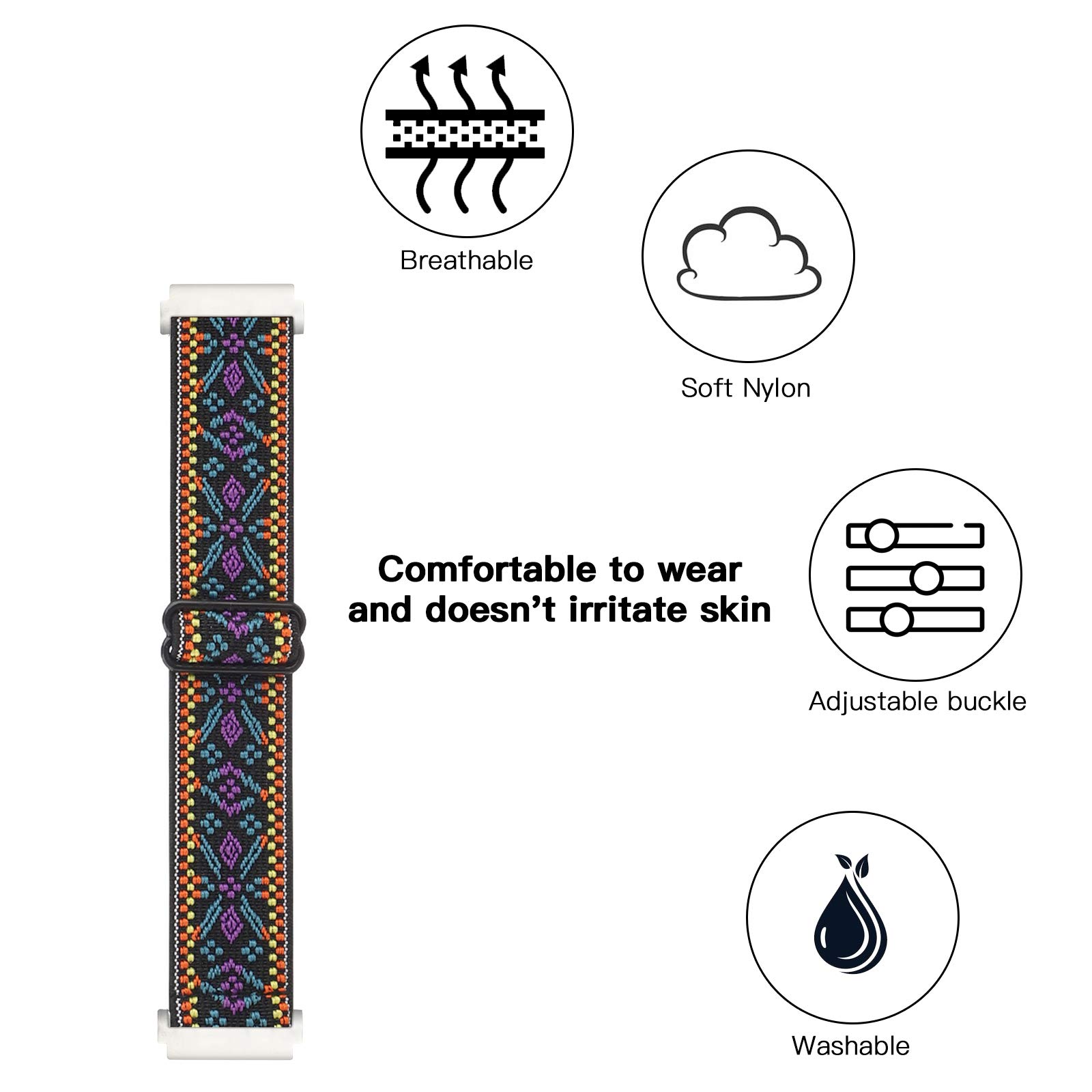 Adjustable Elastic Nylon Strap for Fitbit Versa/Versa 2/Versa Lite - Stretchy Comfortable Watch Band for Women & Men, Purple Blue, Perfect for Workouts, Running & Daily Wear