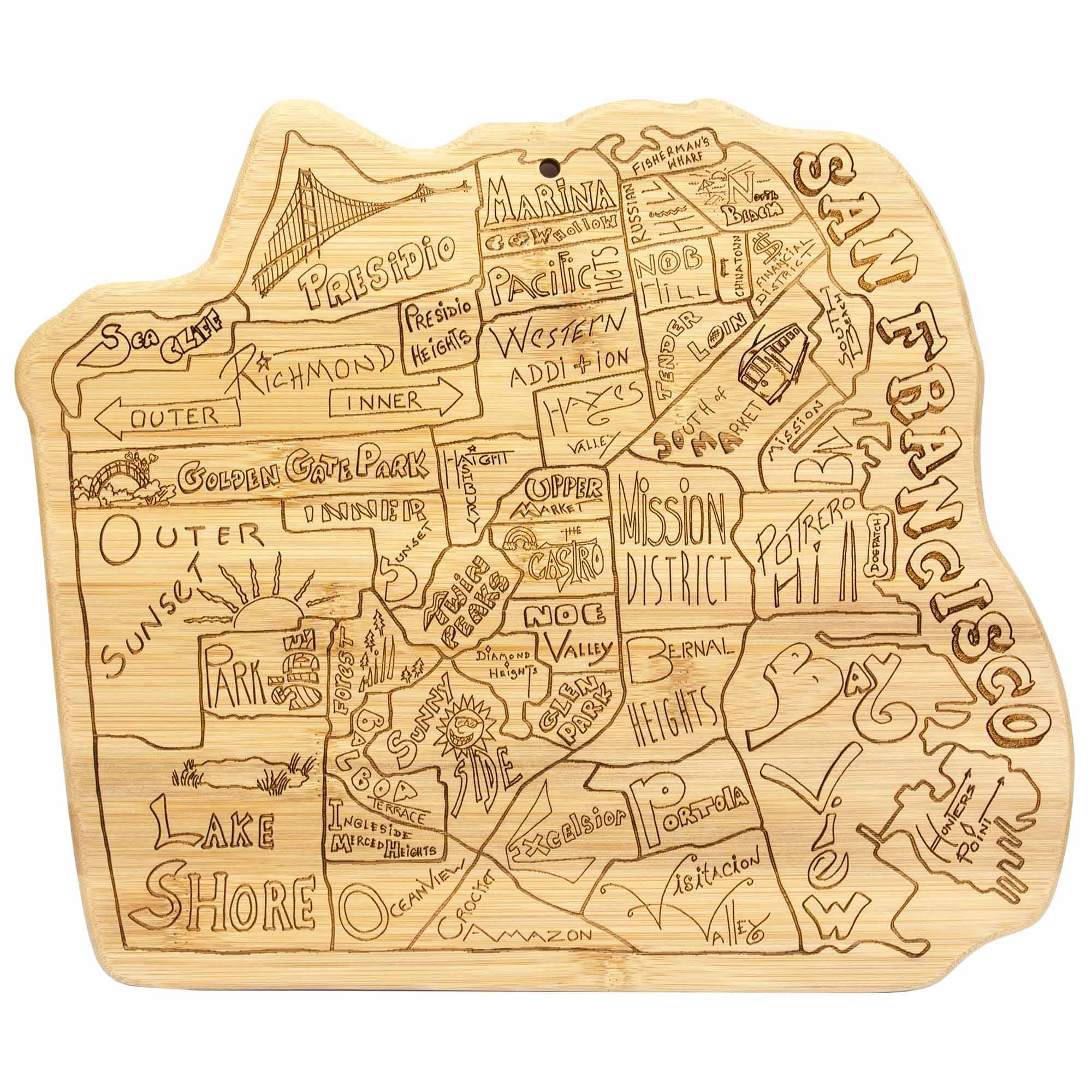 Premium San Francisco Skyline Bamboo Cutting Board - 12.75