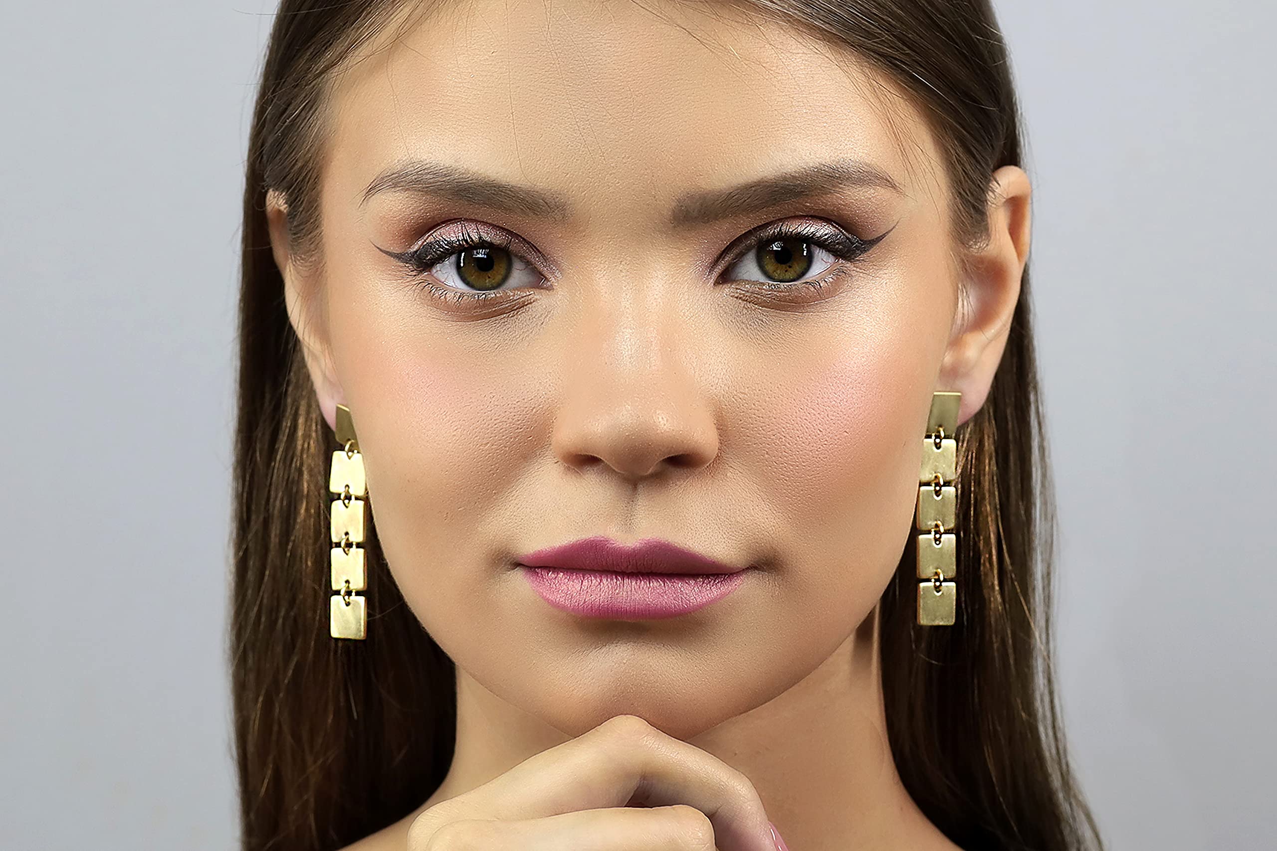 Handmade Geometric Gold Square Earrings - Long Brushed Matte Solid Gold Dangle Earrings for Women - Perfect for Bridal, Wedding, Party & Everyday Wear
