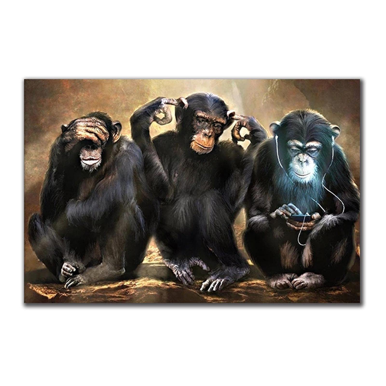 Funny Orangutans Canvas Painting - Monkey Animal Wall Art Print for Living Room & Home Decor - Frameless 30x40cm - Perfect for Jungle Theme Bedrooms, Kids Rooms & Office Spaces