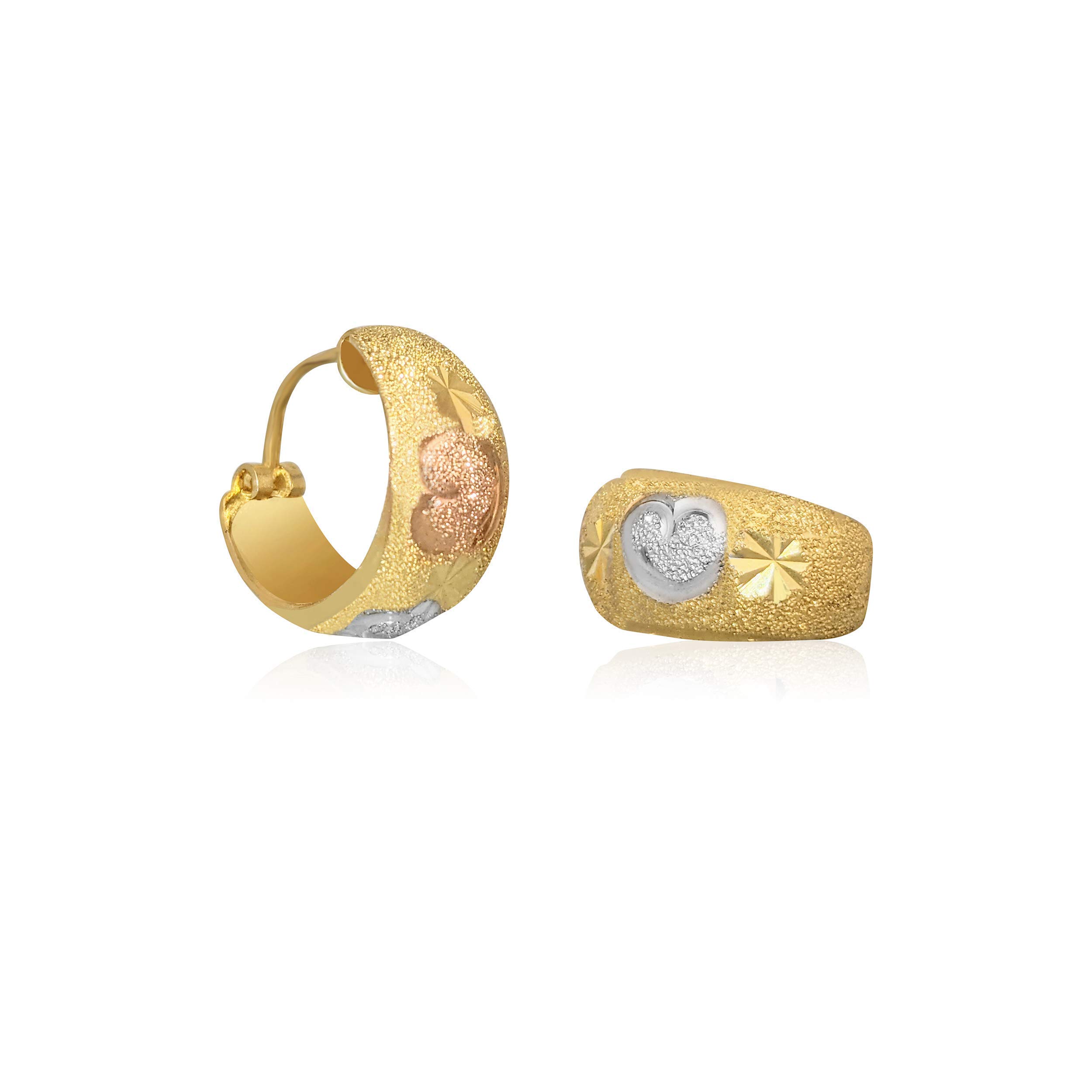 Hoberta Tricolor Hoop Earrings - 14k Solid Yellow Gold Earrings for Women & Girls - Hypoallergenic Jewelry for Sensitive Ears - Shiny Round 14 Karat Gold Hoops - Perfect Valentine's Day Gift, Anniversary Present & Everyday Wear