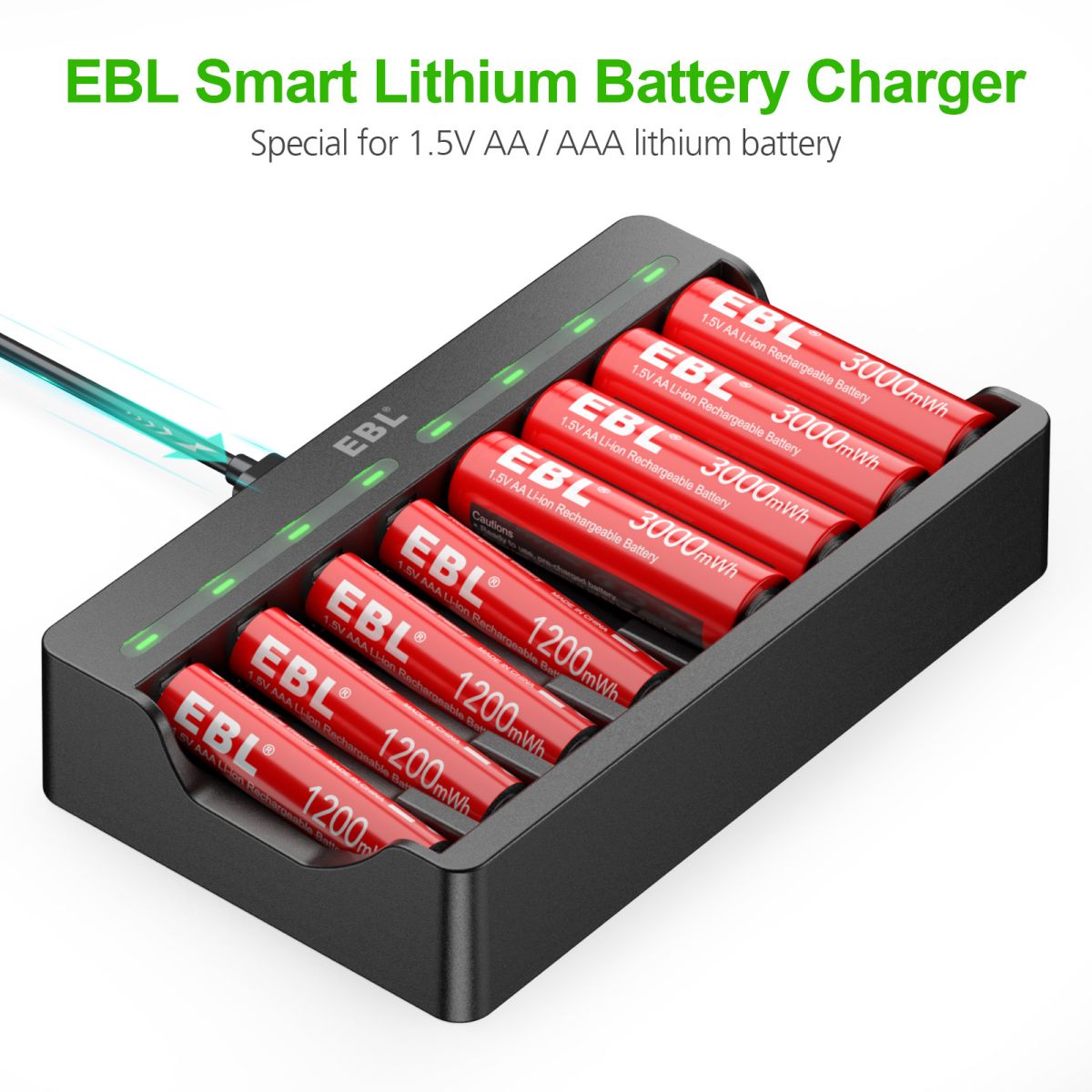 EBL 1.5V AA AAA Lithium Battery Charger with Rechargeable Li-ion Batteries - Power Your Wireless Mouse, Keyboards, Cameras & Smart Home Devices
