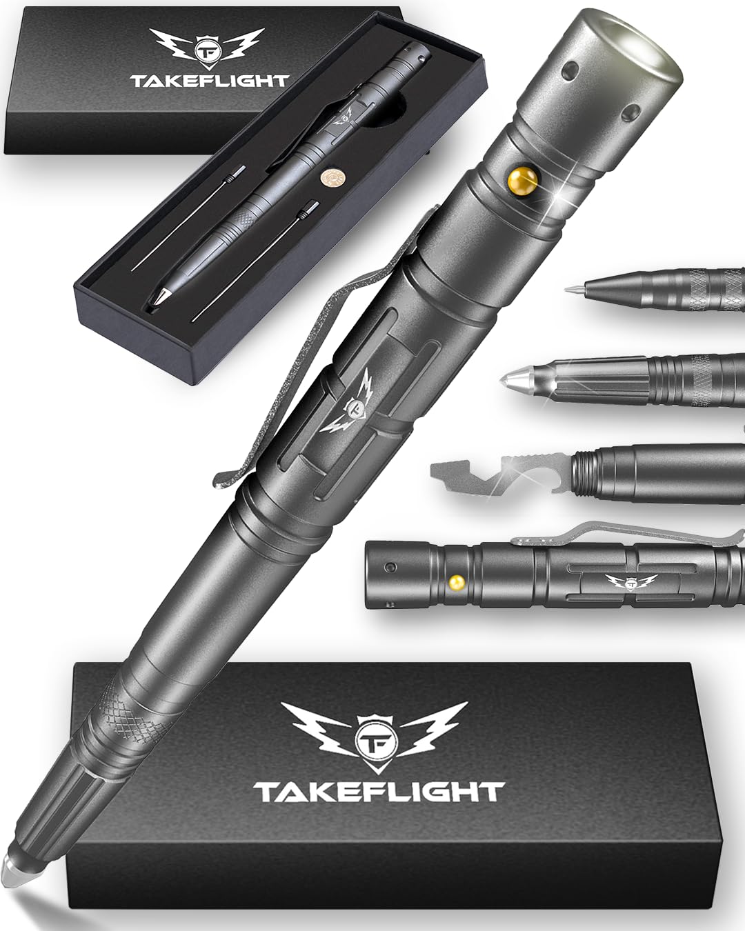 Tactical Pen with Flashlight - Self Defense Multi Tool Survival Pen with Glass Breaker & Bottle Opener - Perfect for Outdoor, Emergency, EDC & Gifts for Men & Women