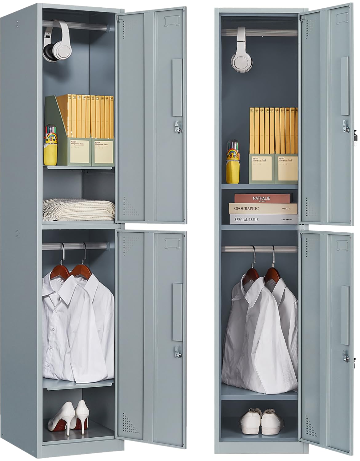 Heavy Duty Metal Storage Locker - 2-Door Steel Locker Cabinet (71