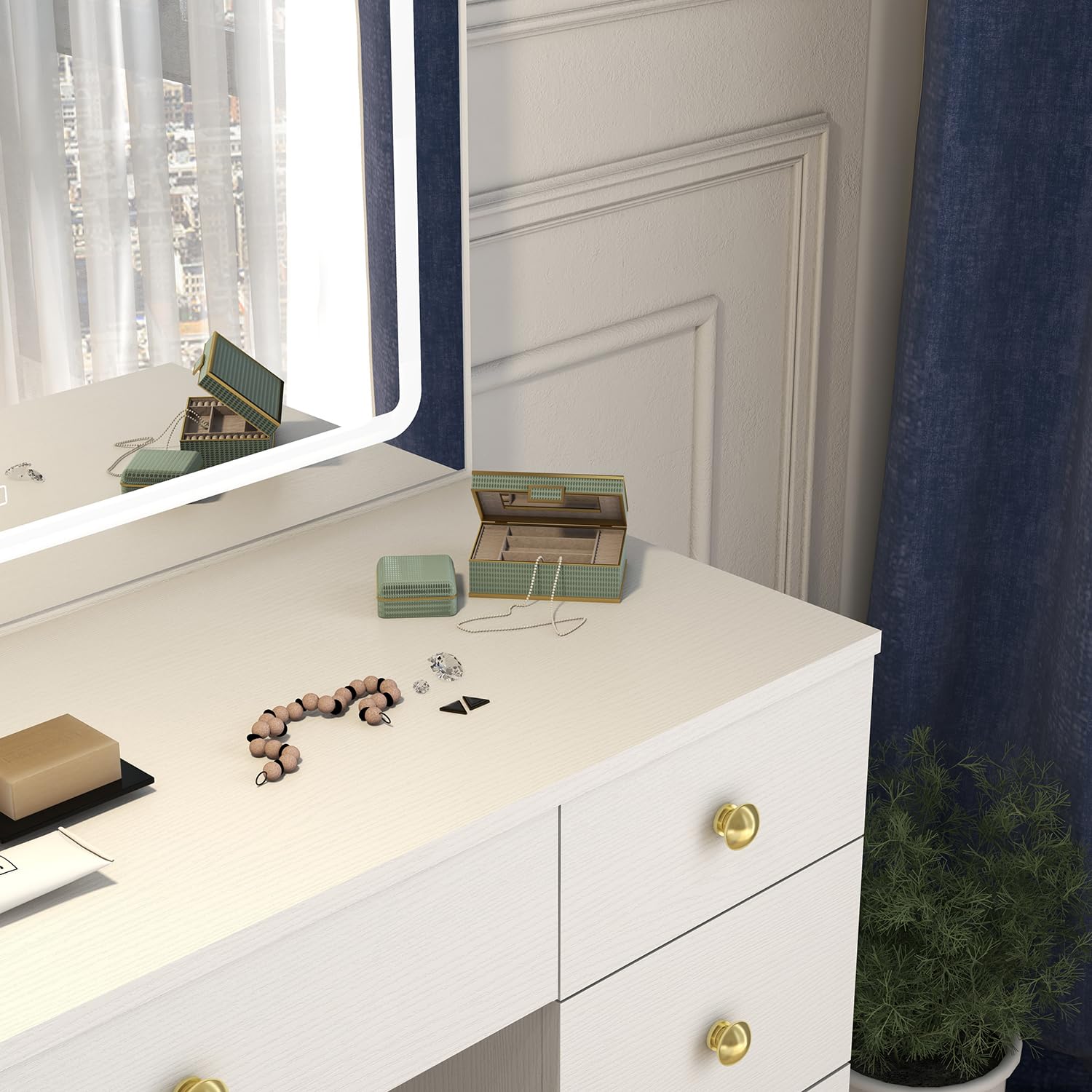 Lighted Makeup Vanity Set with Large Mirror, 5 Drawers & Power Outlet - Adjustable 3-Color Lighting Dressing Table for Women & Girls (White) | Perfect for Bedroom, Salon & Home Beauty Station