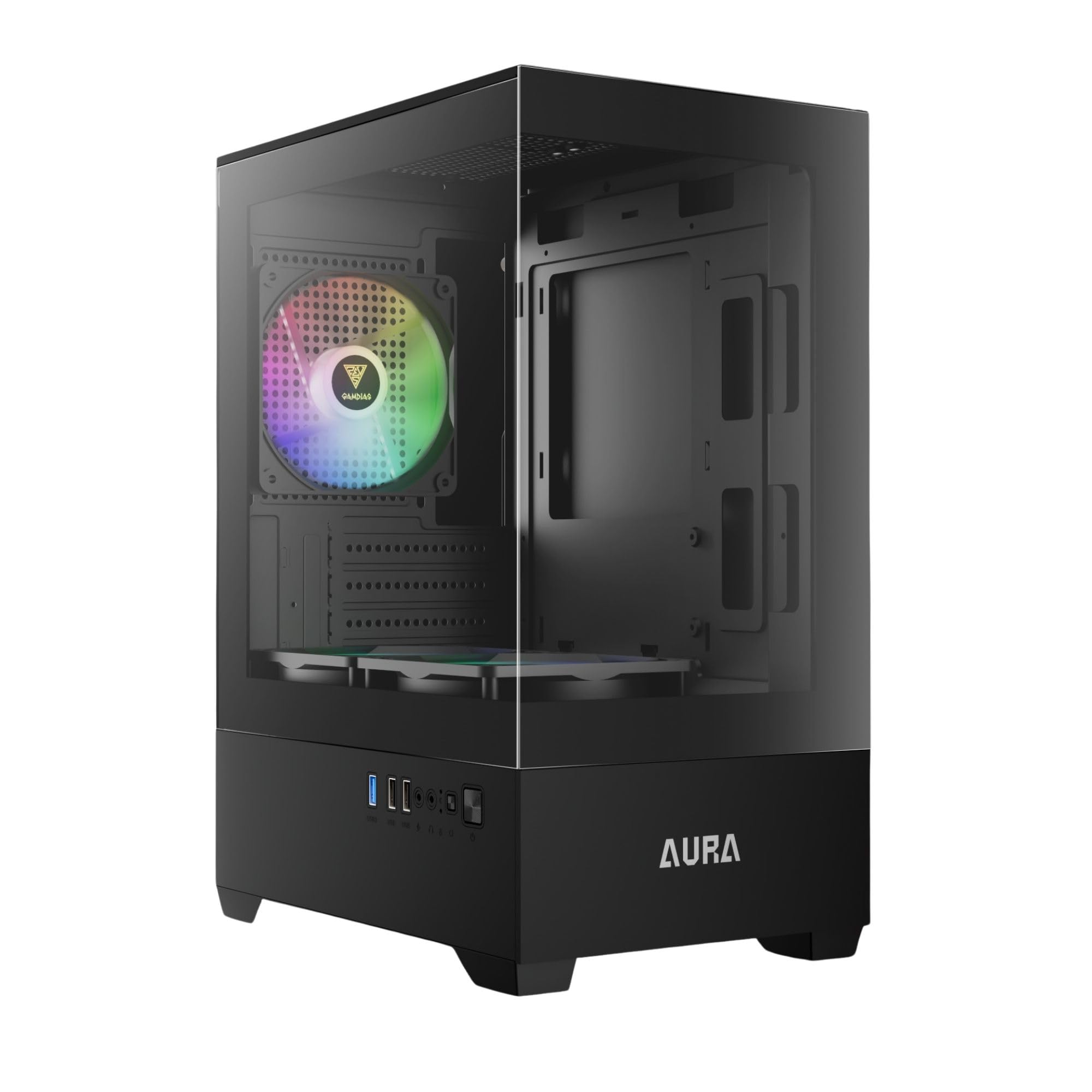 GAMDIAS Micro-ATX Gaming PC Case with Tempered Glass Side Panel - 3X 120mm ARGB Fans, Supports 240mm AIO Radiator, 280mm GPU, 155mm CPU Cooler - Perfect for Compact Gaming Rigs & Home Office Setups