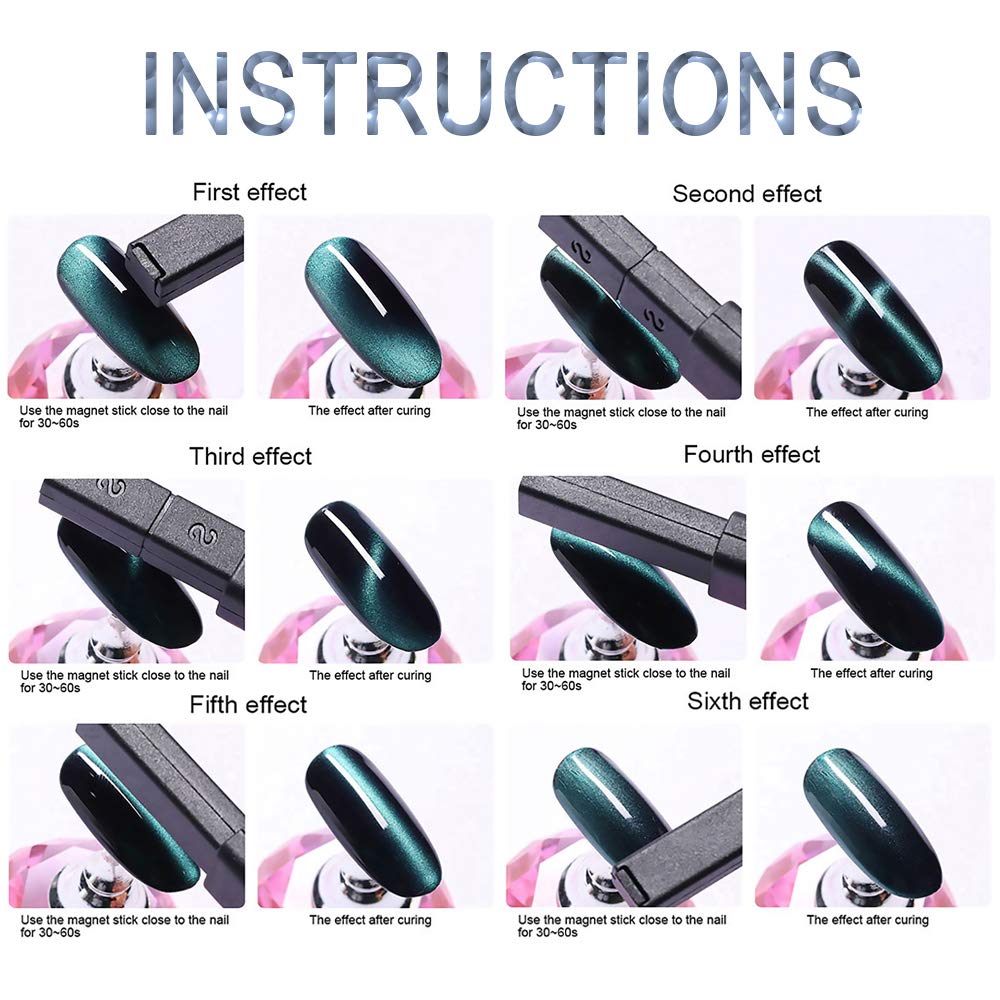 6Pcs Magnetic Nail Polish Pen Kit - SILPECWEE Cat Eye Nail Art Tools with Magnet Stick & Stand for Professional Manicure | Perfect for Salon, Home Nail Design & DIY Gel Polish Application