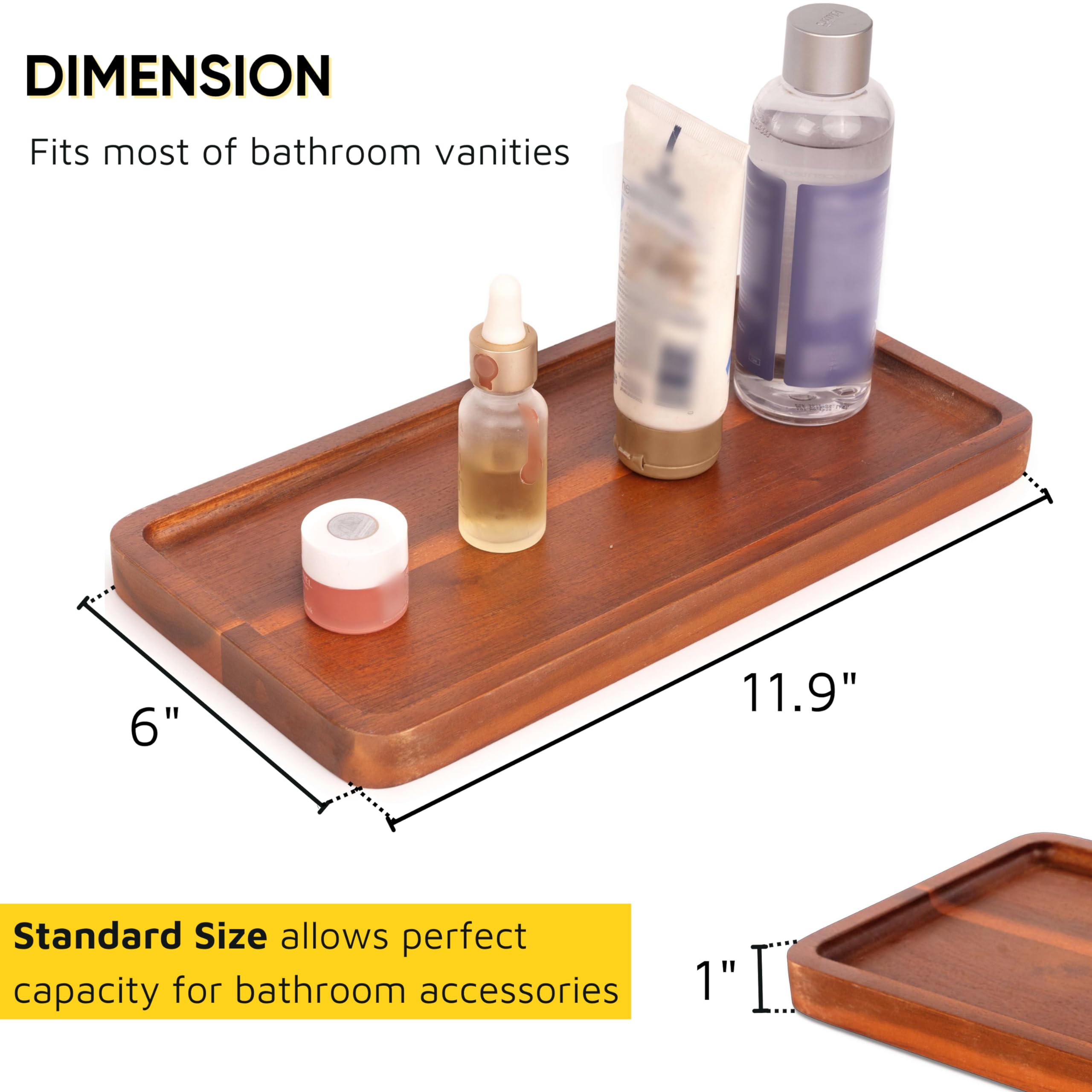 KOLWOVEN Acacia Wood Bathroom Vanity Tray - 11.8 x 5.9 Inches Elegant Organizer for Cosmetics, Jewelry, Perfume, Candles & Keys - Rustic Brown Countertop Tray for Bathroom, Kitchen, Dresser & Toilet Tank (1 Pack) | Perfect for Home Decor, Wedding Gifts & Spa Organization