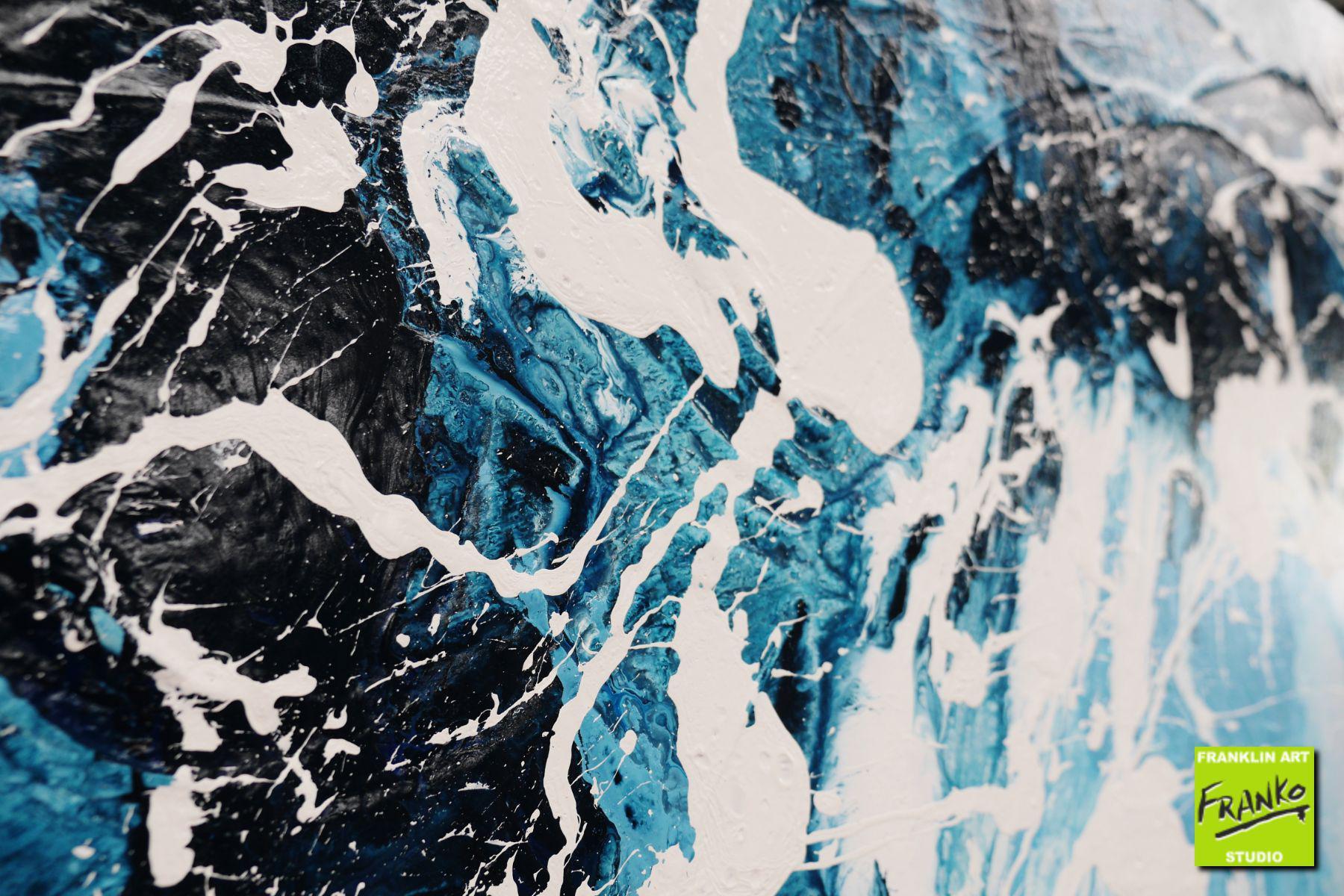 160cm x 60cm Blue White Textured Abstract Canvas Painting - Modern Wall Art for Living Room, Bedroom & Office Decor | Midnight Rush Collection