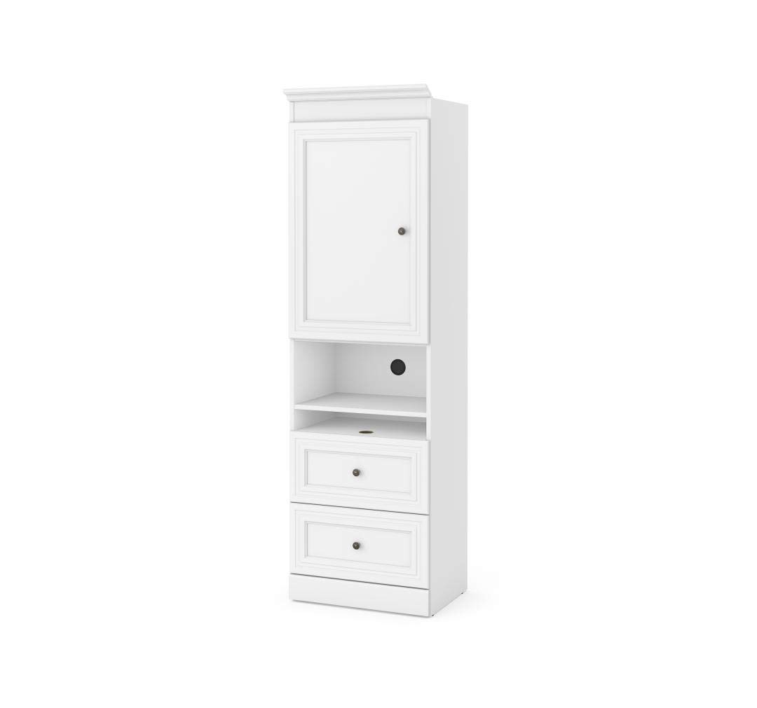 Bestar Versatile 25W White Shelving Unit with Mobile Nightstand - Perfect for Bedroom Storage, Office Organization & Small Space Living