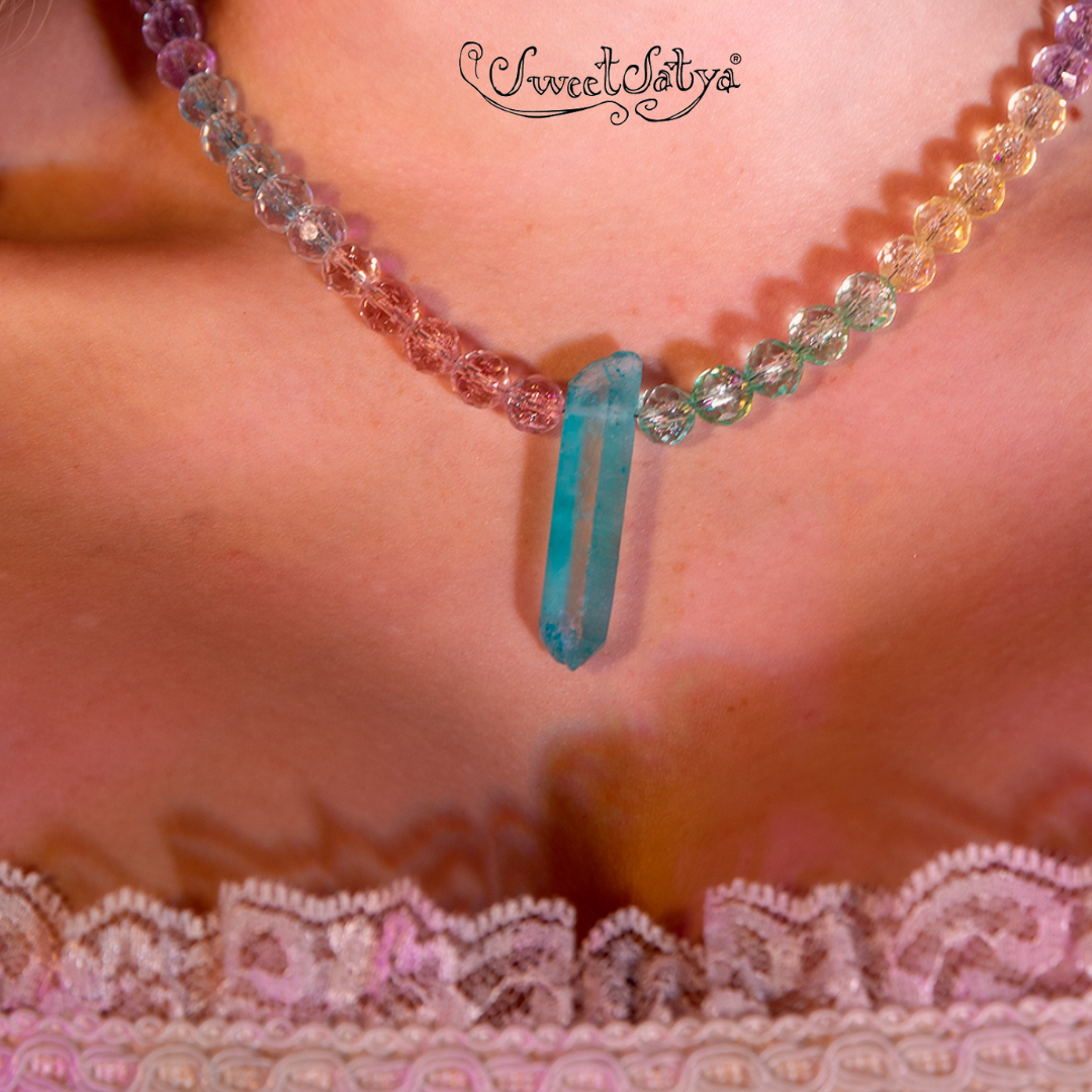 SweetSatya Colored Quartz Crystal Necklace for Women - Healing Stone Jewelry for Energy Balance & Chakra Alignment - Perfect for Meditation, Yoga & Spiritual Gifts