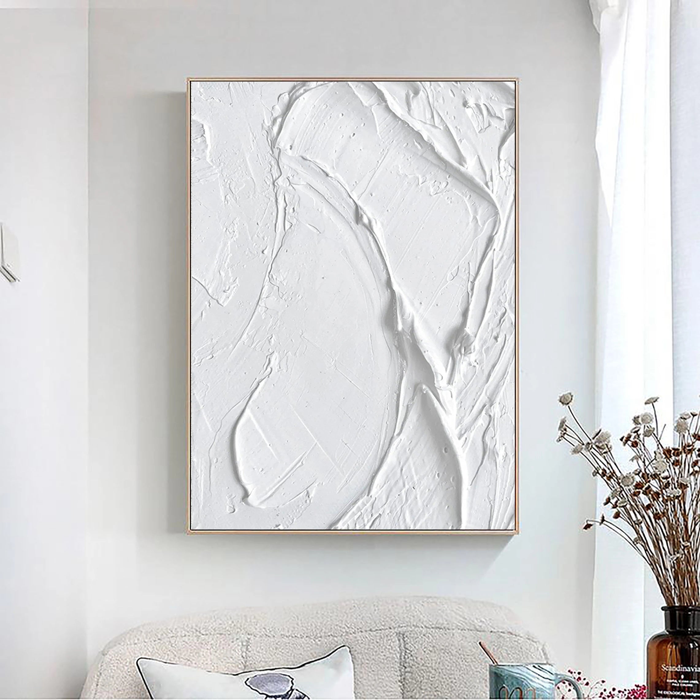 White Minimalist Textured Painting Canvas #MM028 - Abstract Wall Art for Modern Home & Office Decor