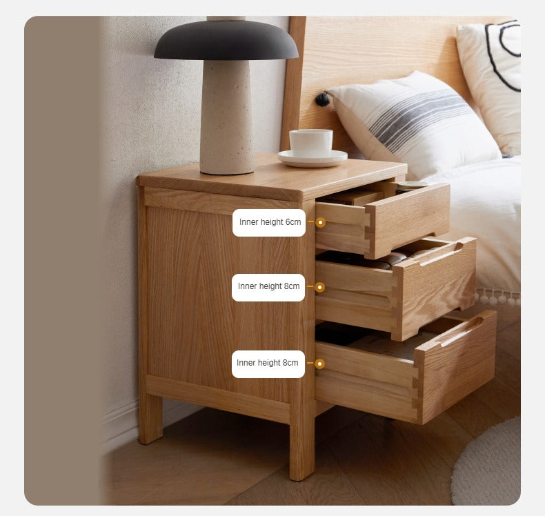 Solid Oak Wood Nightstand with 3 Drawers - Bedside Table for Bedroom, Living Room, or Office Storage