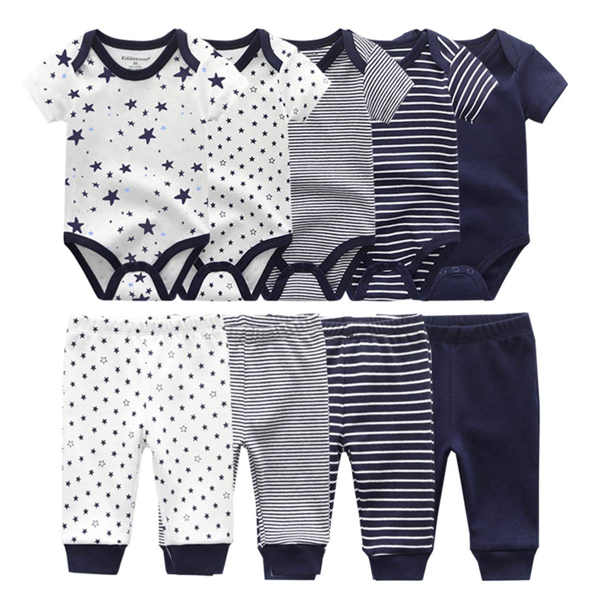 Kiddiezoom Unisex Newborn Baby Short-Sleeve Bodysuit & Pants Set - Soft Cotton Layette Essentials, Cute Infant Outfit for Boys & Girls - Perfect Baby Shower Gift & Everyday Wear