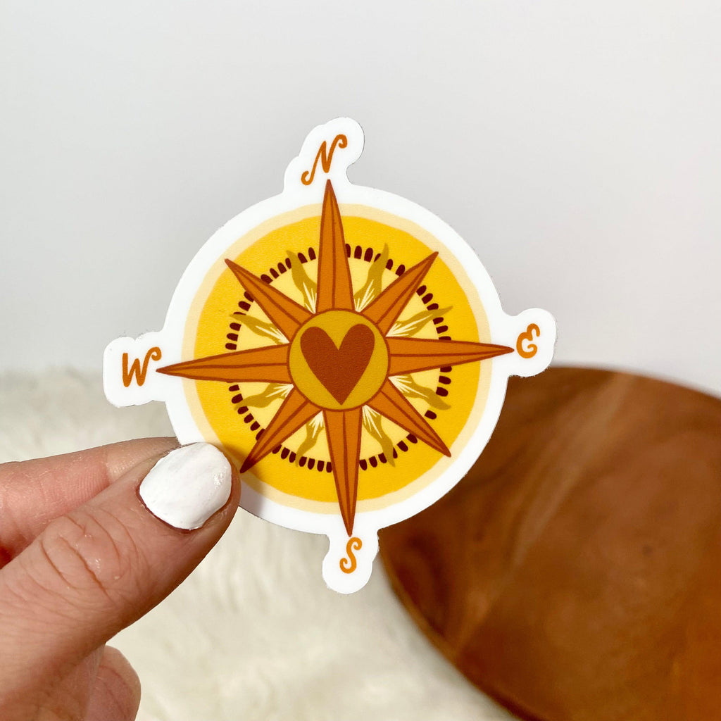 Compass Nature Sticker - Waterproof Outdoor Adventure Decal for Hiking, Camping & Travel Gear - Yellow